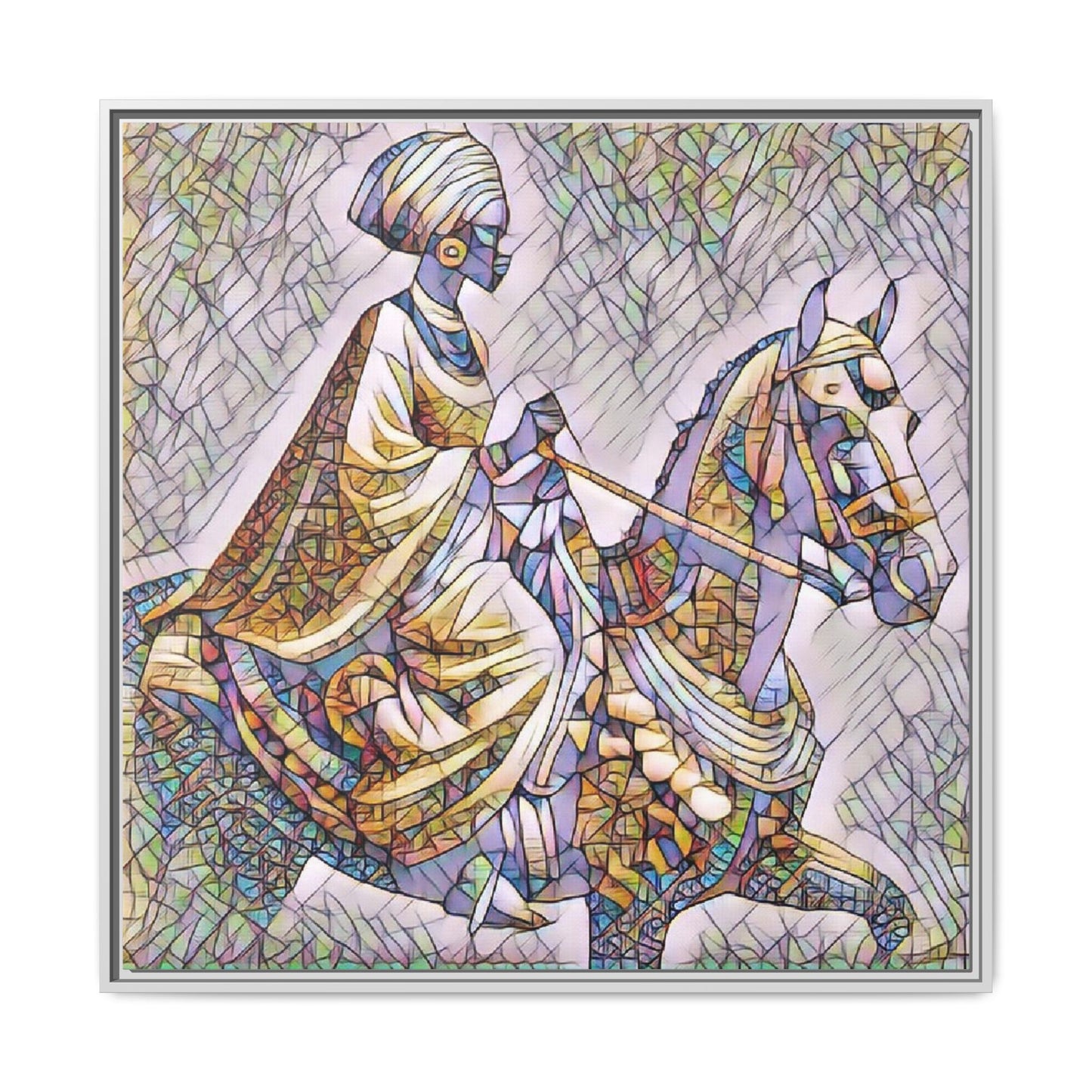 Mosaic Rider Framed Canvas Art — African Horsewoman Wall Decor