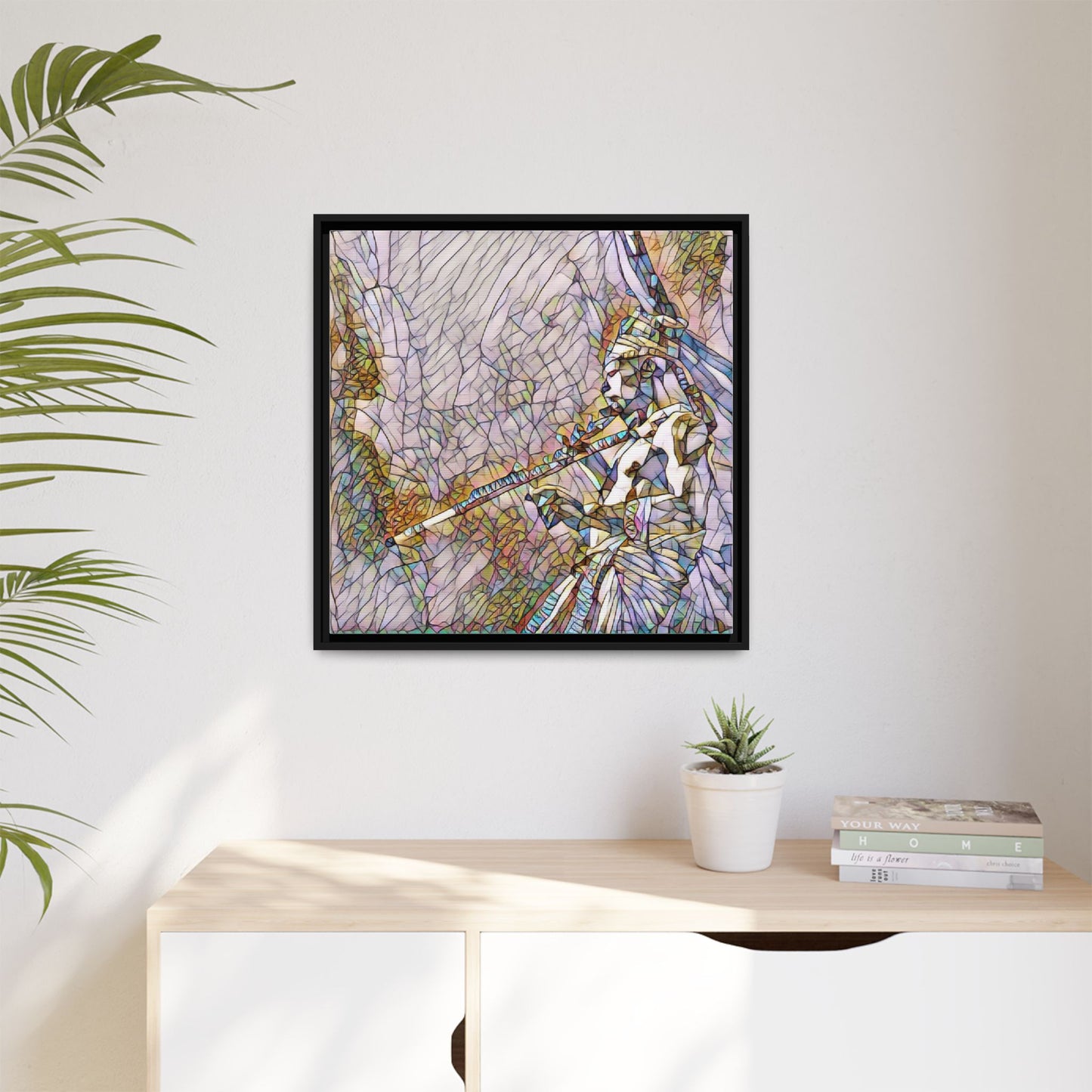 Abstract Tribal Flutist Matte Canvas Framed Wall Art