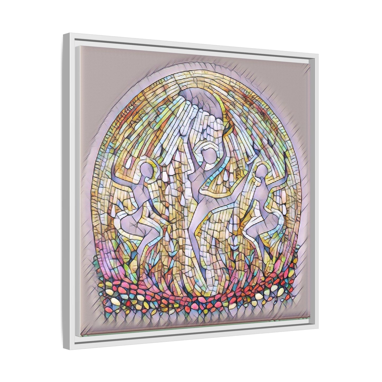 Framed Canvas Art - Stained Glass Dance Trio (Matte Multi-Color)