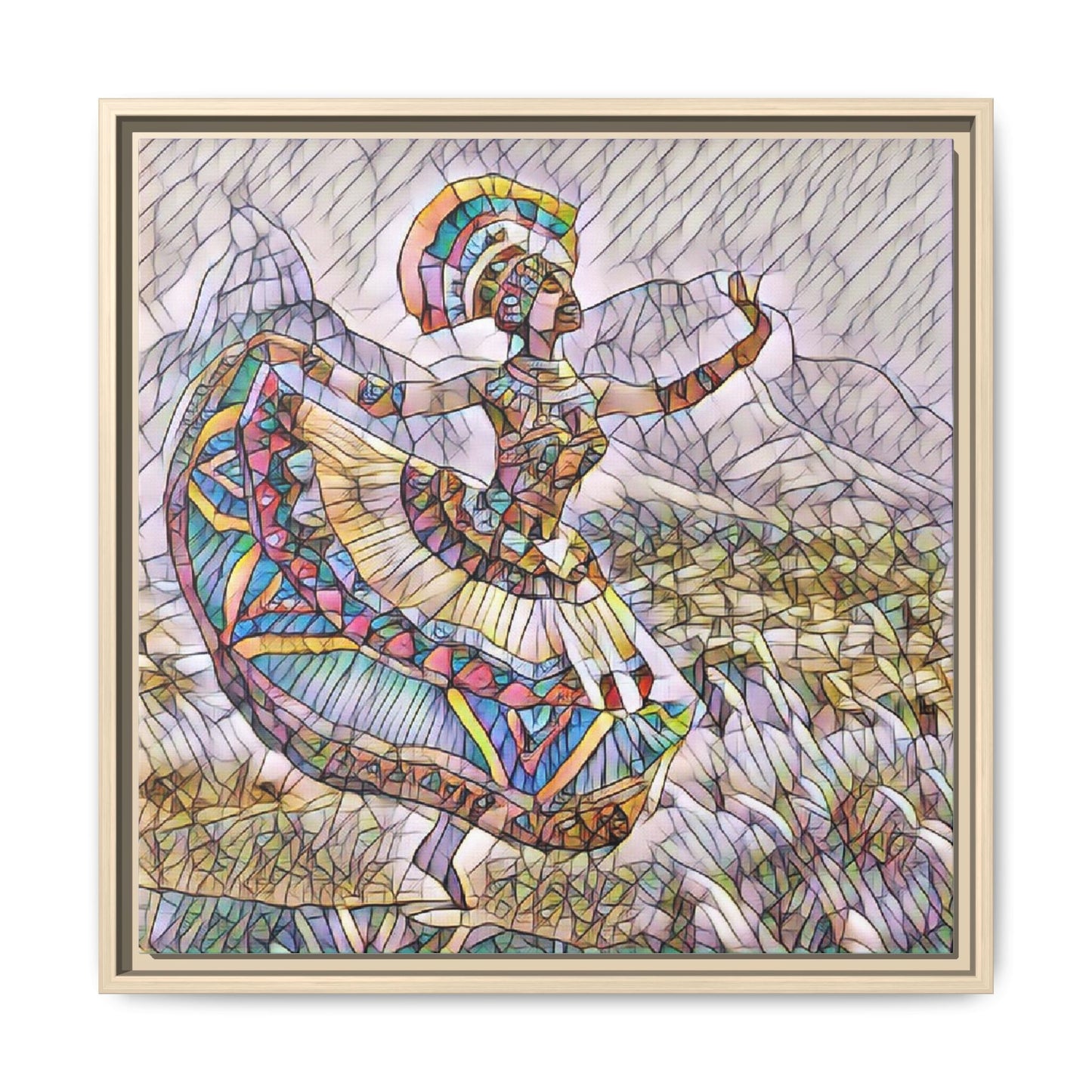 Ballerina Mosaic Framed Canvas Print — Colorful Ethnic Dance Wall Art