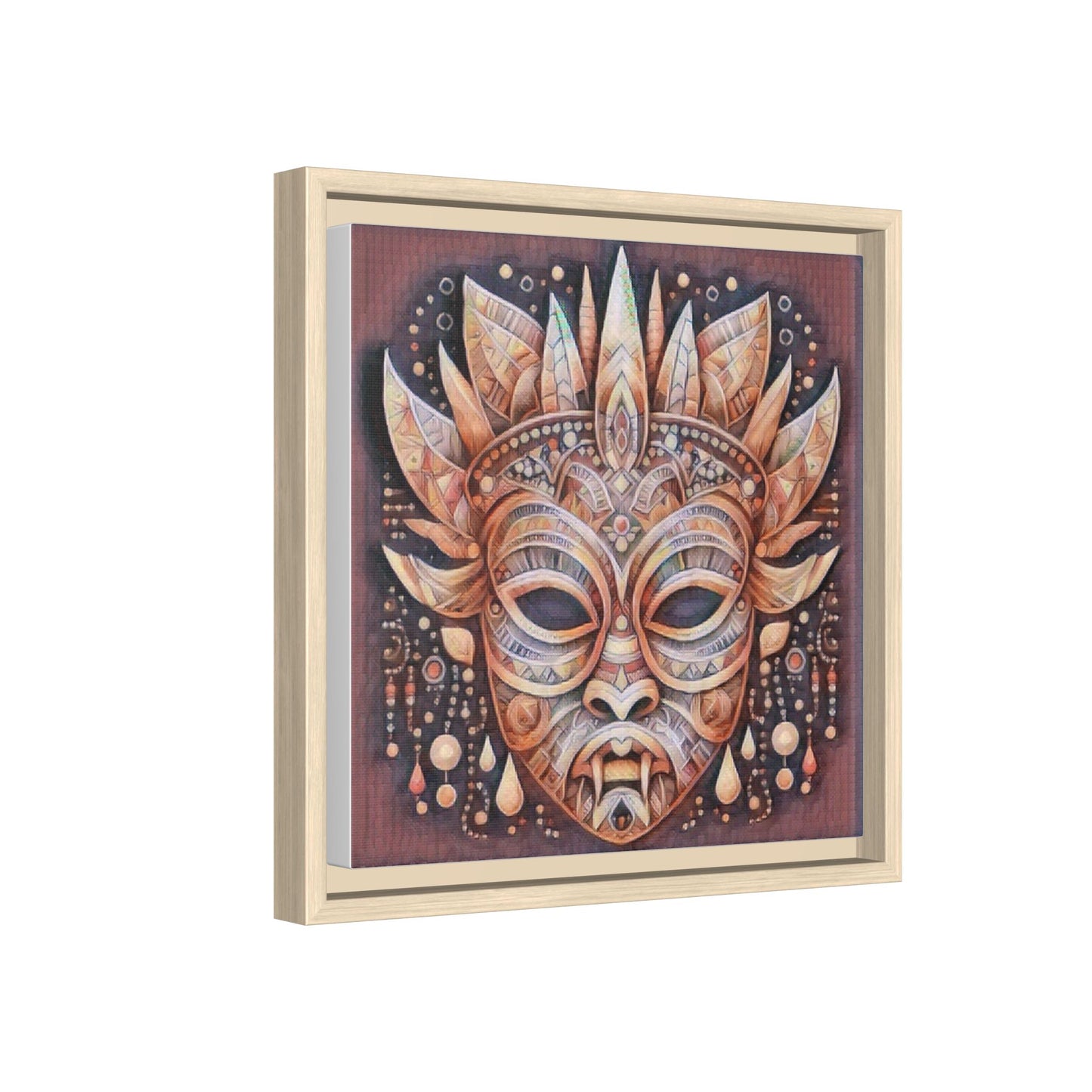 Tribal Sun Mask Framed Canvas Art — Boho Ethnic Wall Decor