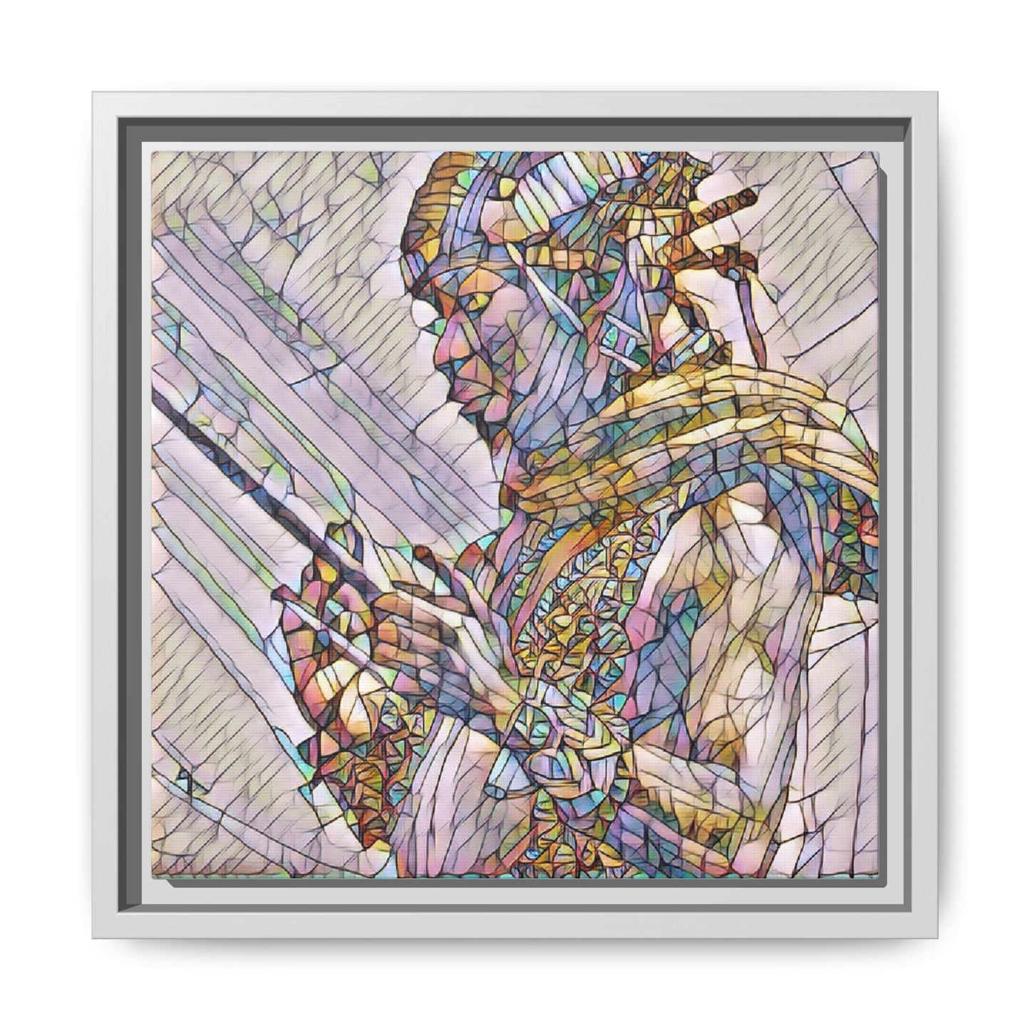 Framed Canvas Art - Colorful Tribal Warrior Portrait (Matte)
