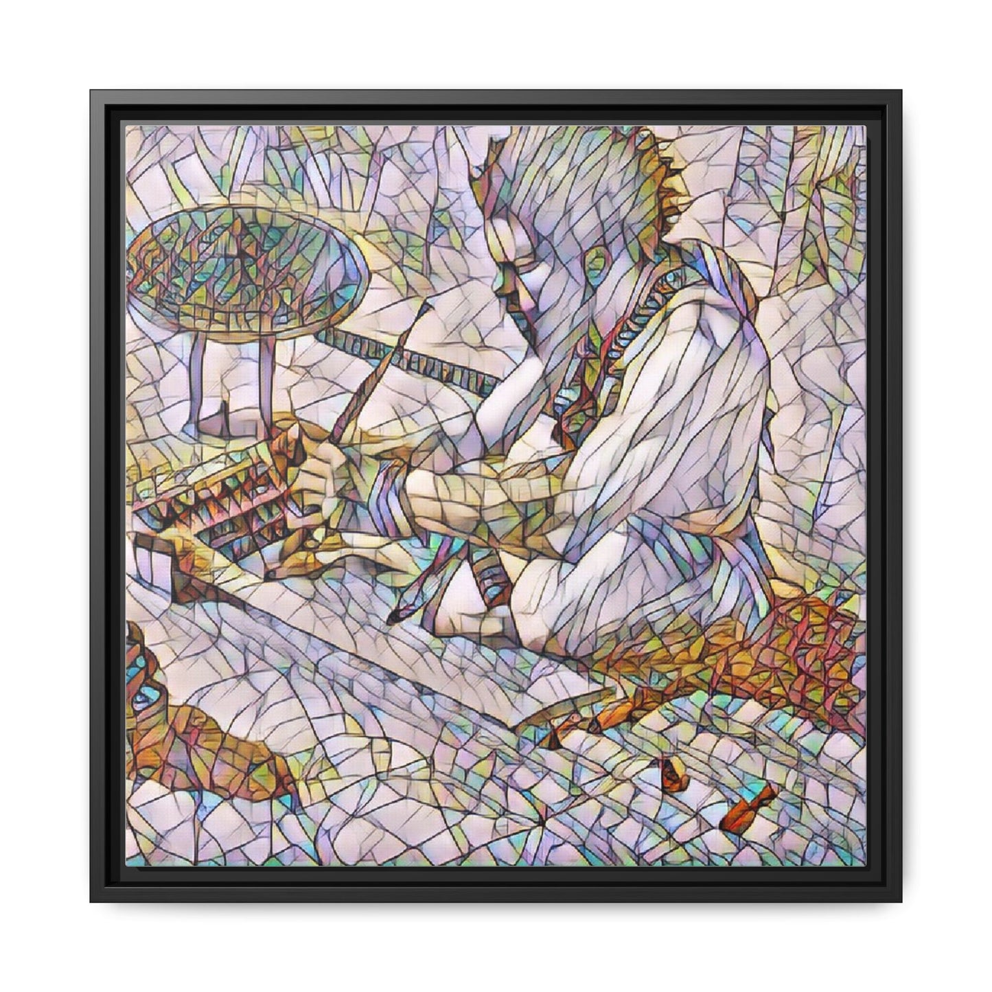 Framed Matte Canvas — Abstract Drummer Mosaic Wall Art