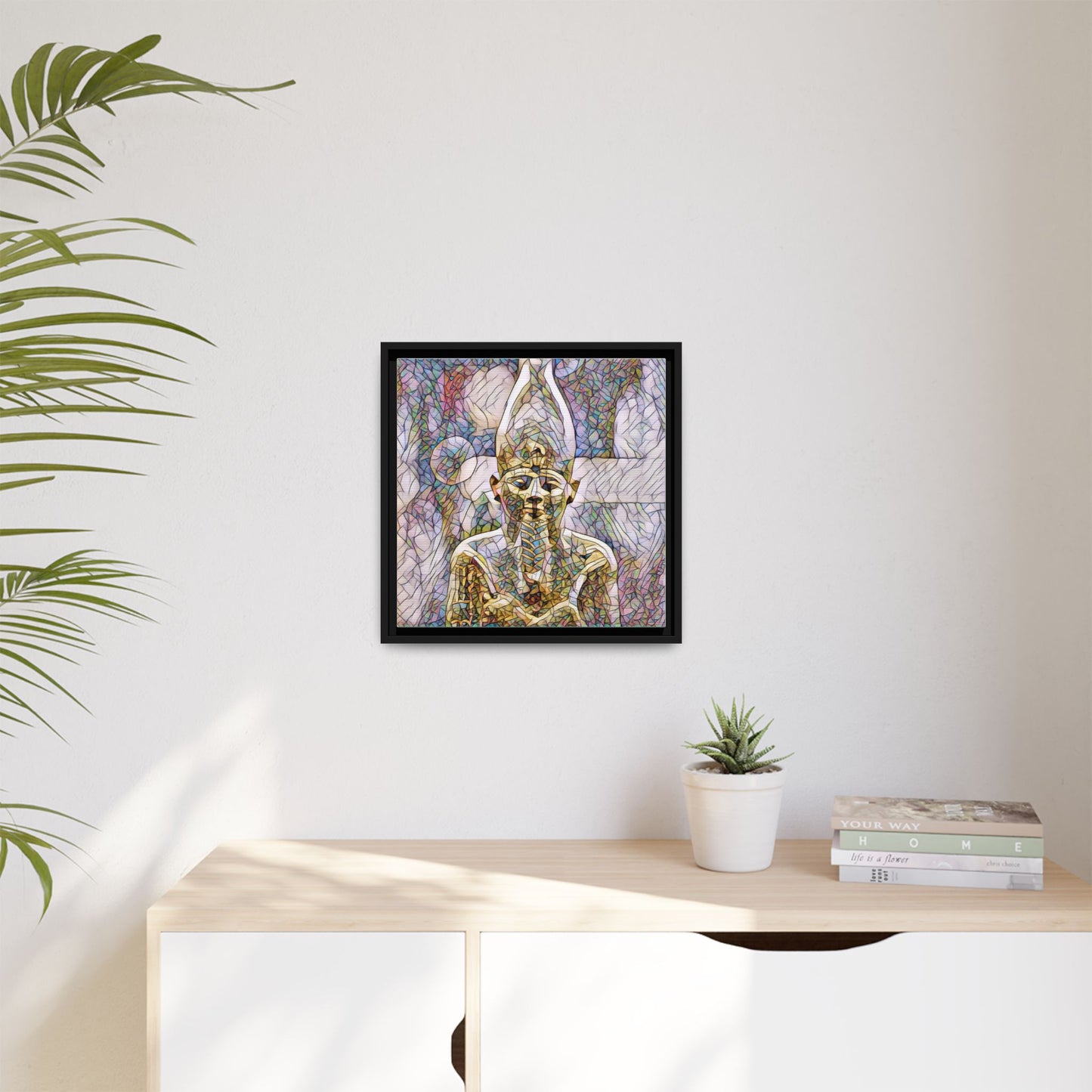 Egyptian Pharaoh Stained-Glass Style Matte Canvas Print, Framed