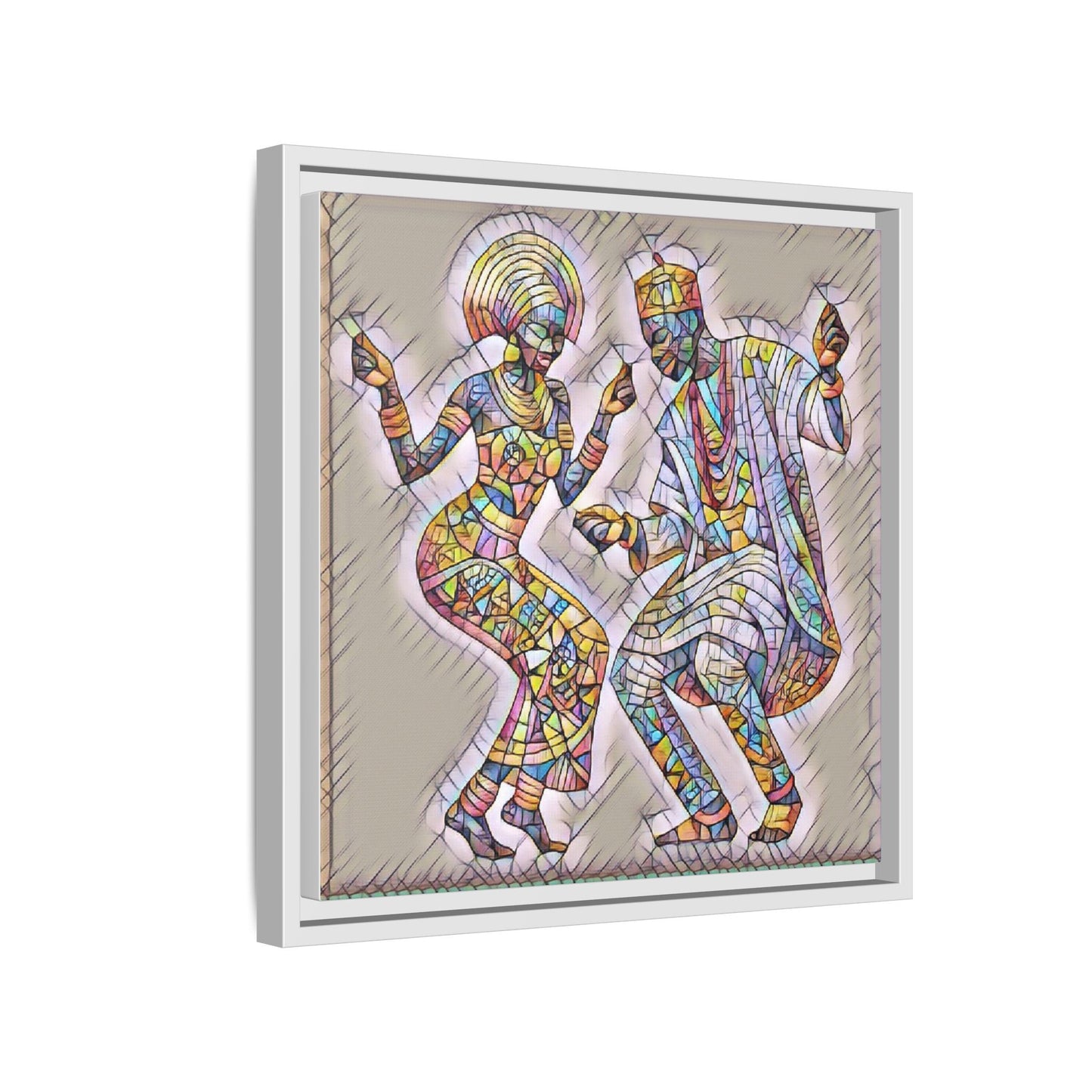 Afrobeat Dancers Framed Canvas Art — Colorful Mosaic African Dance Print