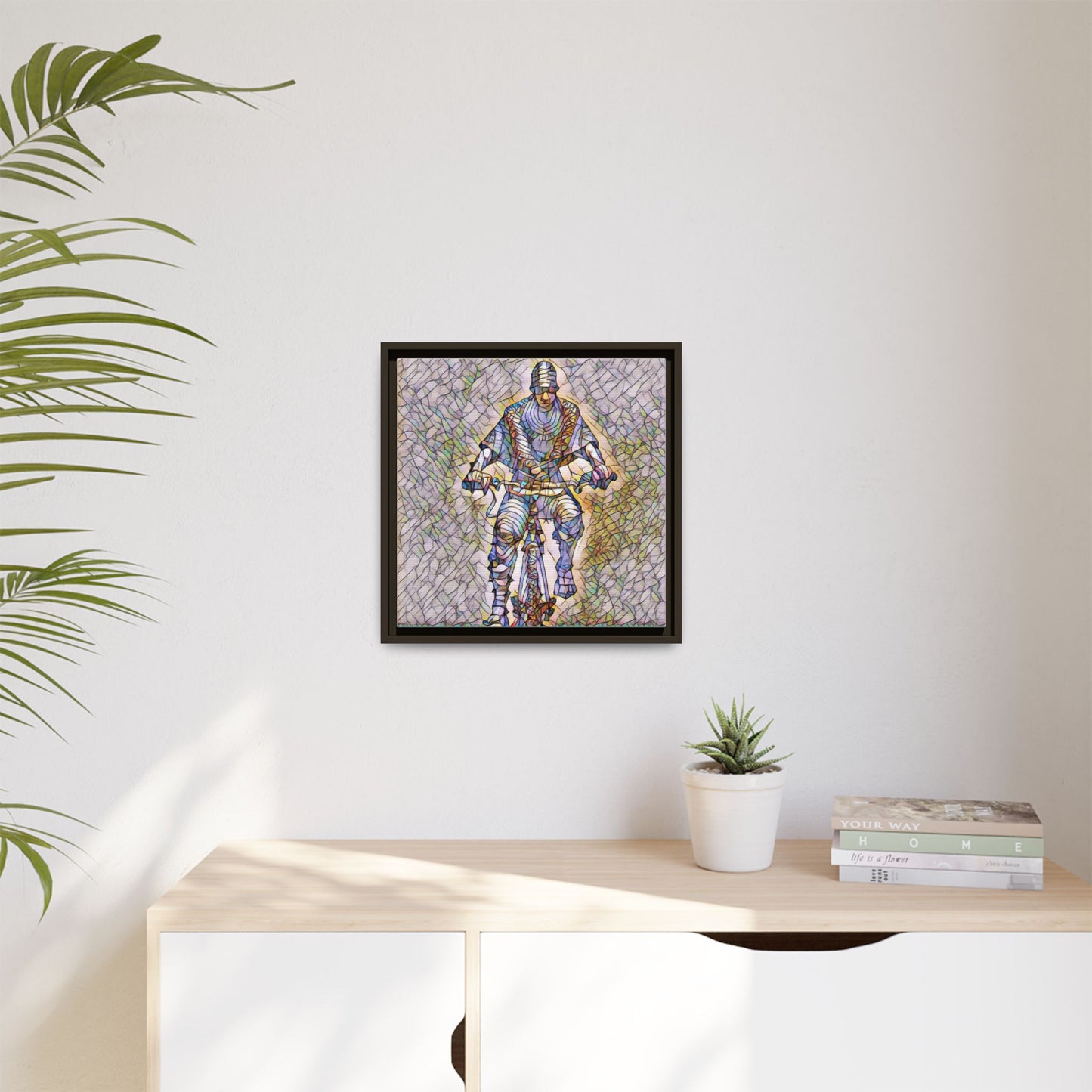 Framed Matte Canvas Art - Stylized Cyclist Illustration