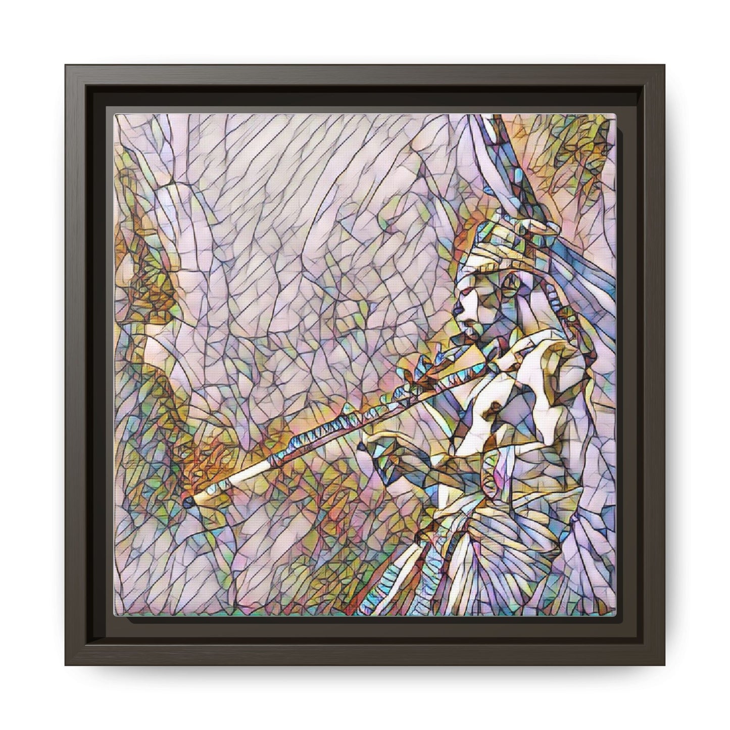 Abstract Tribal Flutist Matte Canvas Framed Wall Art