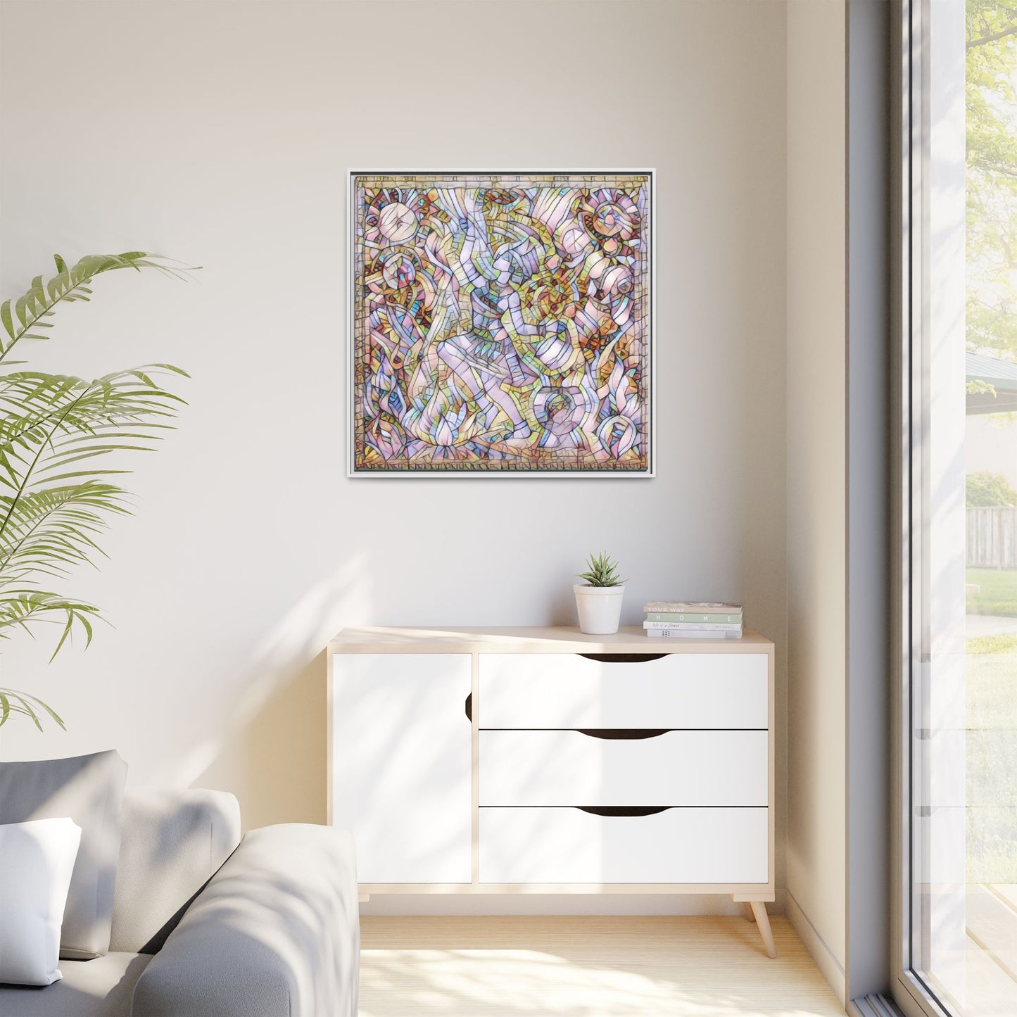 Abstract Stained Glass Dance Matte Framed Canvas