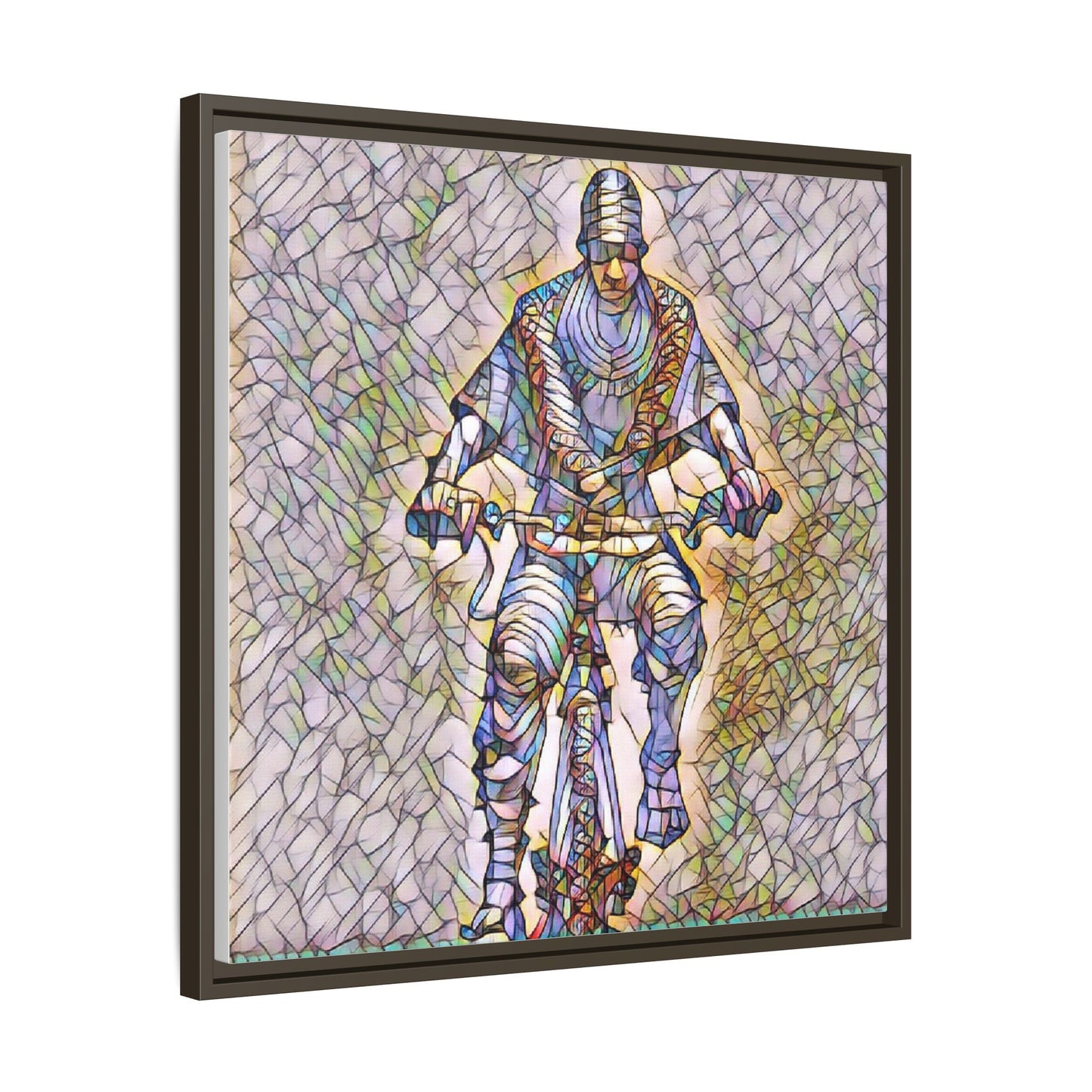 Framed Matte Canvas Art - Stylized Cyclist Illustration