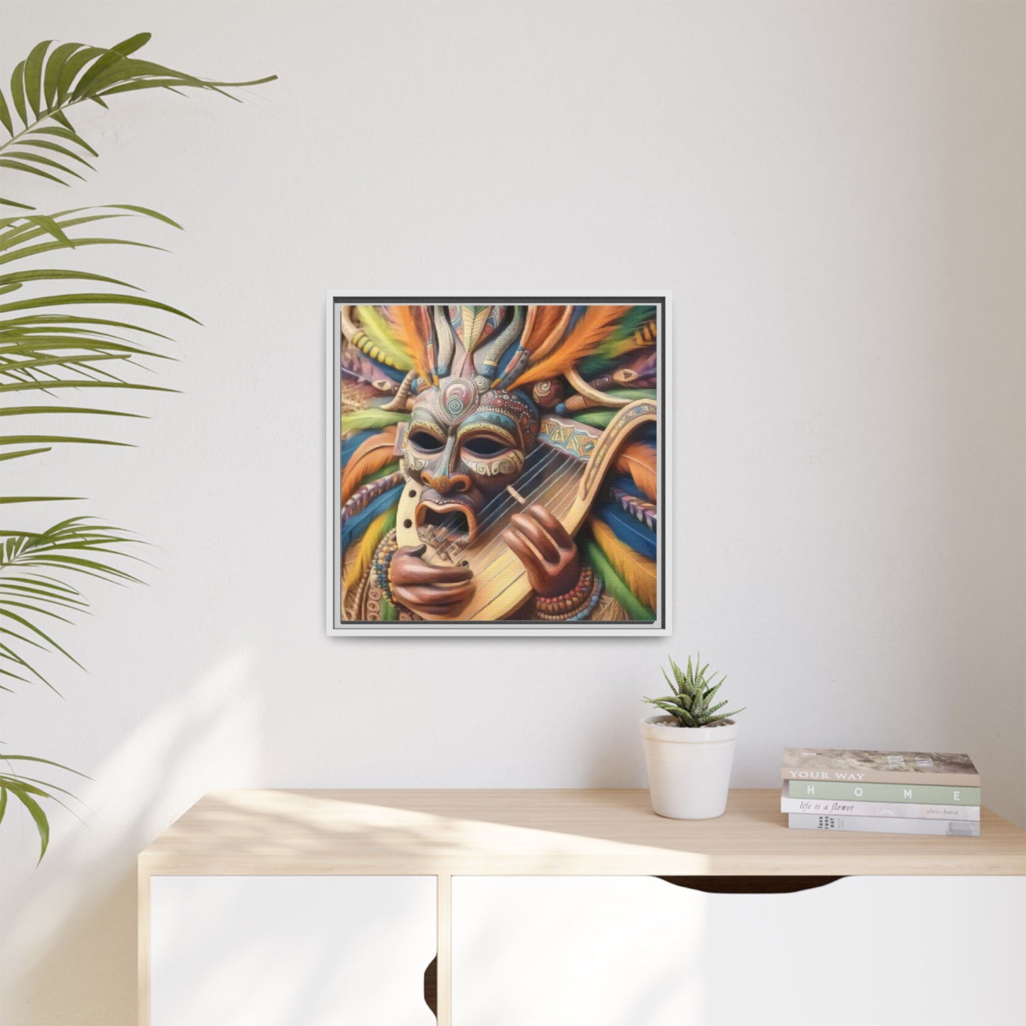 Colorful Tribal Mask Canvas — Framed Matte Wall Art