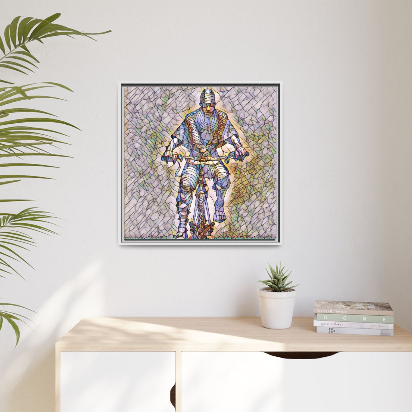 Framed Matte Canvas Art - Stylized Cyclist Illustration