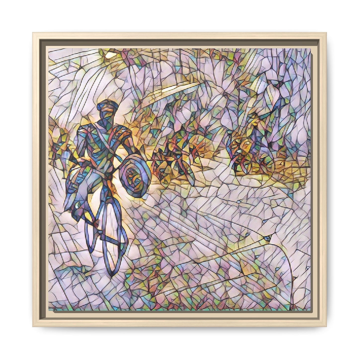 Cyclist Mosaic Matte Canvas Framed Wall Art — Colorful Biking Scene