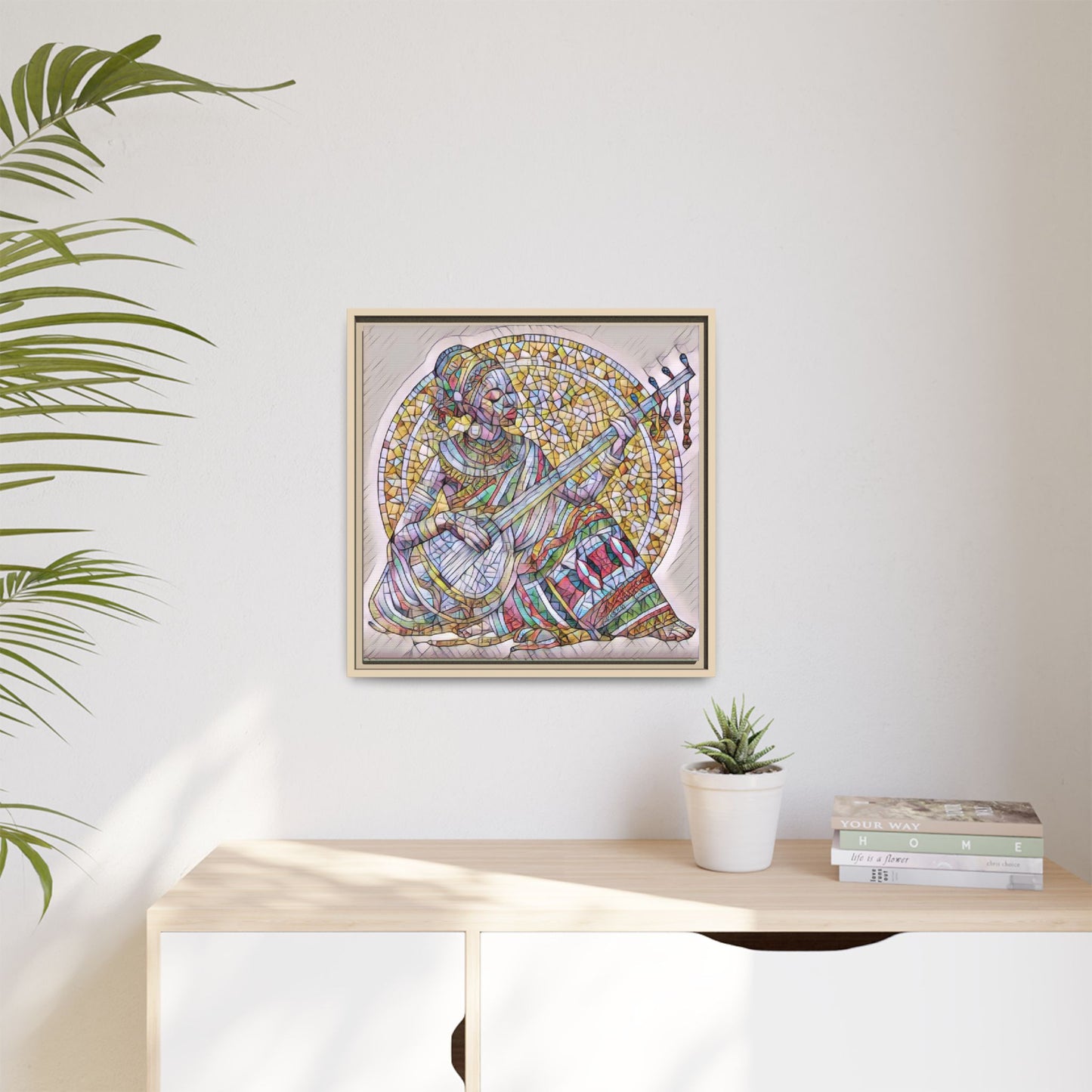Framed Canvas Art - Colorful Mosaic Musician Wall Decor