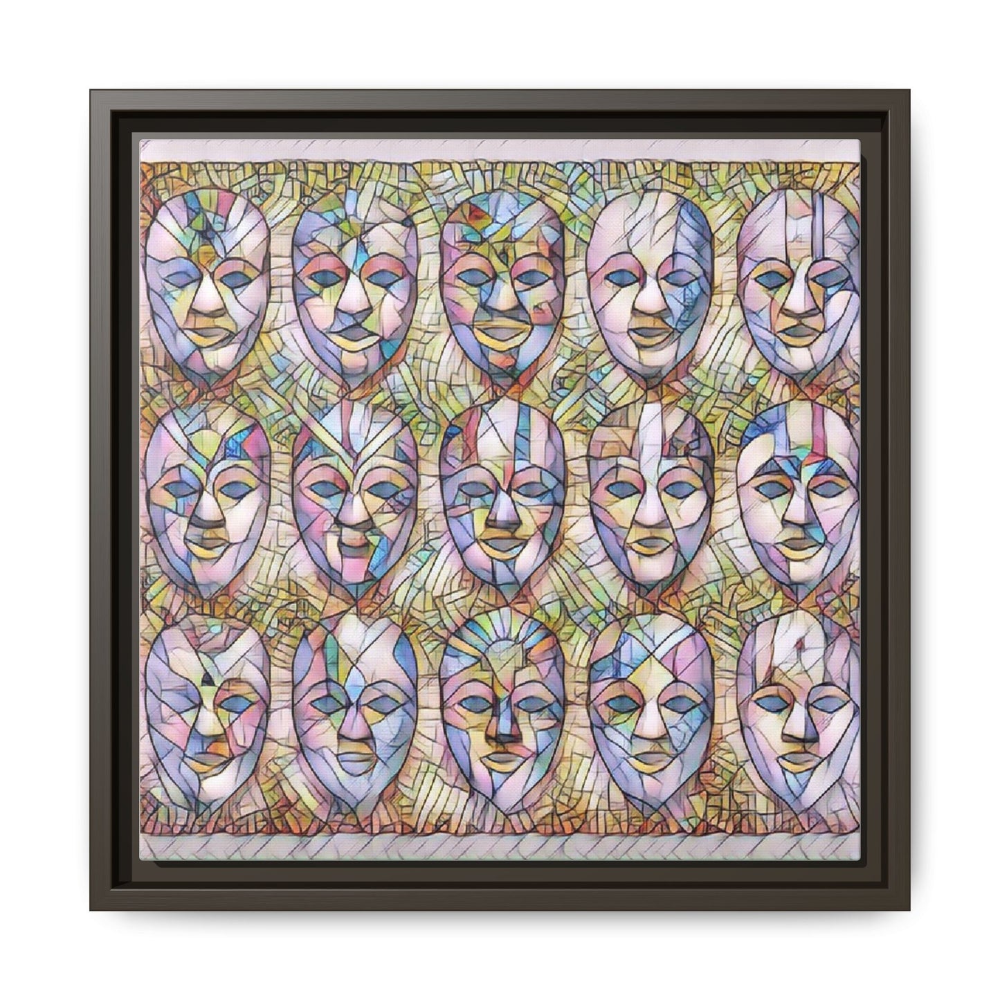 Abstract Mask Art Matte Canvas Print — Framed Multicolor Wall Art
