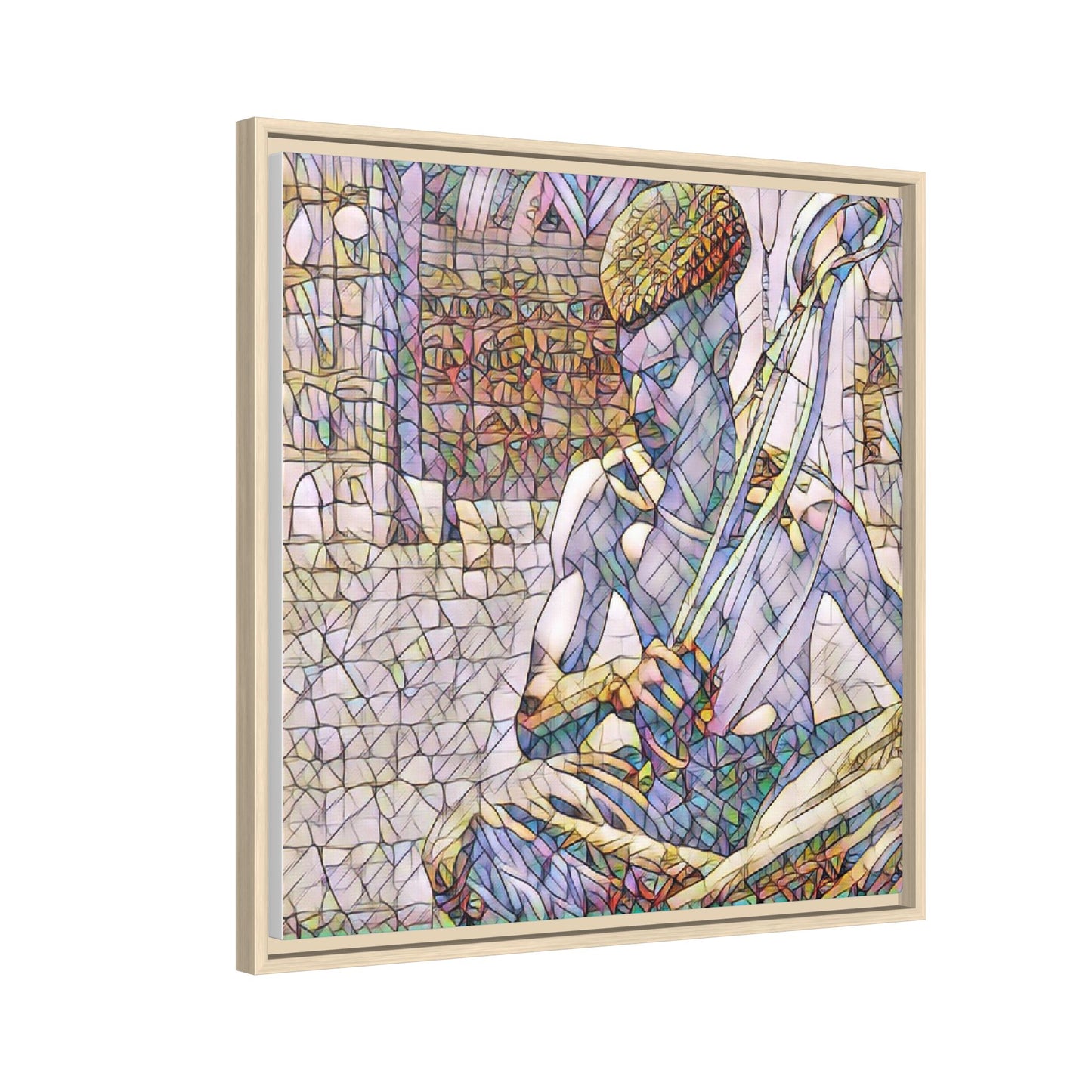 Framed Matte Canvas Art – Stained-Glass Style Musician Print