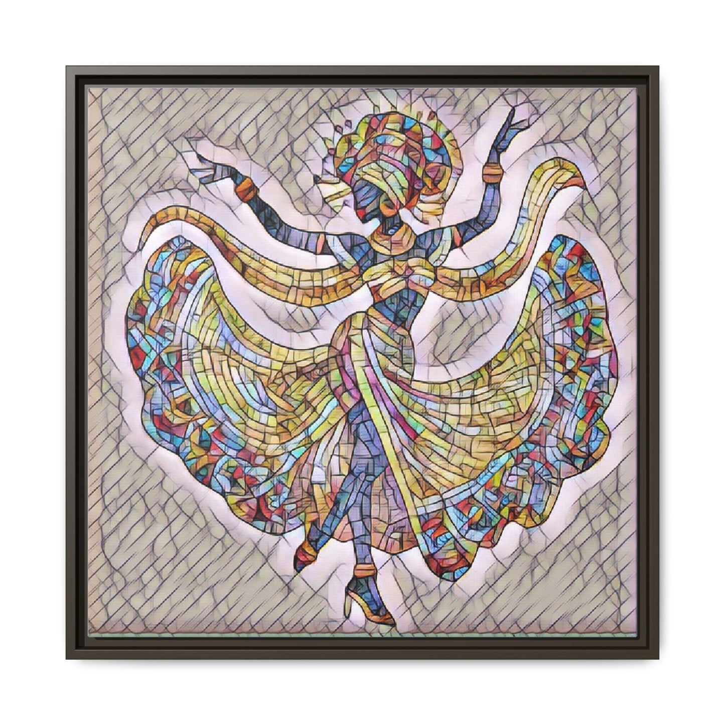 Colorful Mosaic Dancer Framed Canvas Art