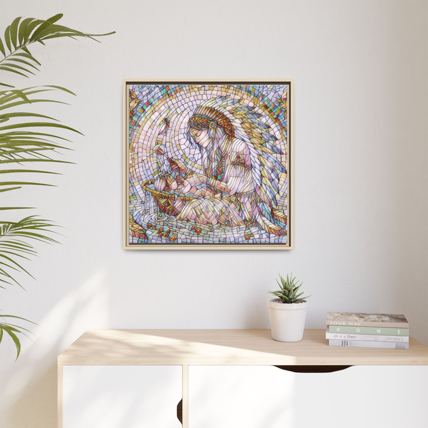 Framed Mosaic Native Mother & Child Matte Canvas Art