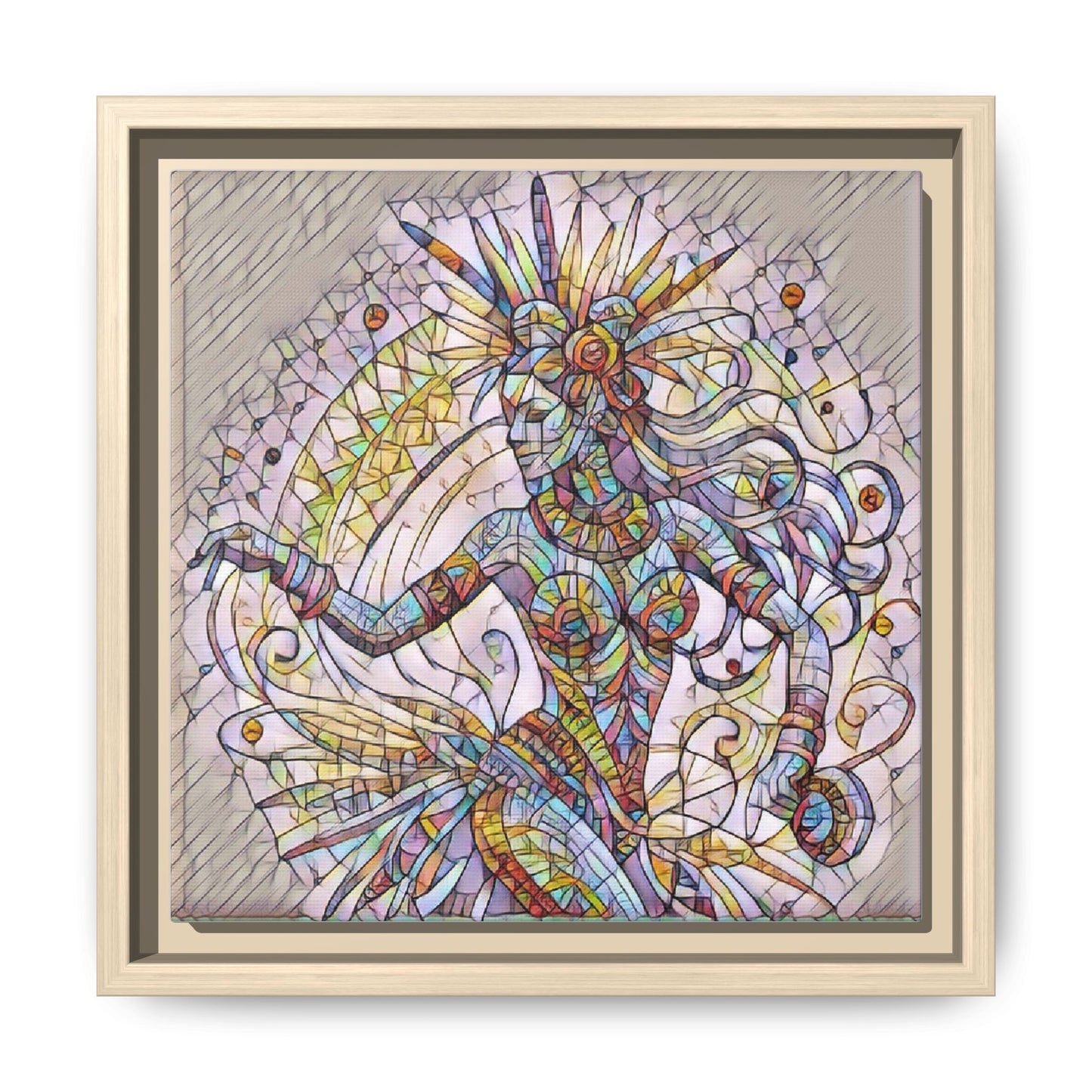 Colorful Mermaid Mosaic Framed Canvas Art — Boho Ocean Wall Decor