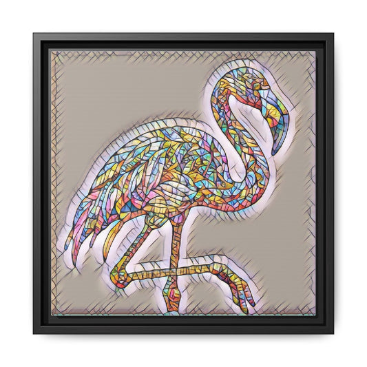 Framed Flamingo Mosaic Canvas Art — Colorful Stained Glass Bird Wall Decor