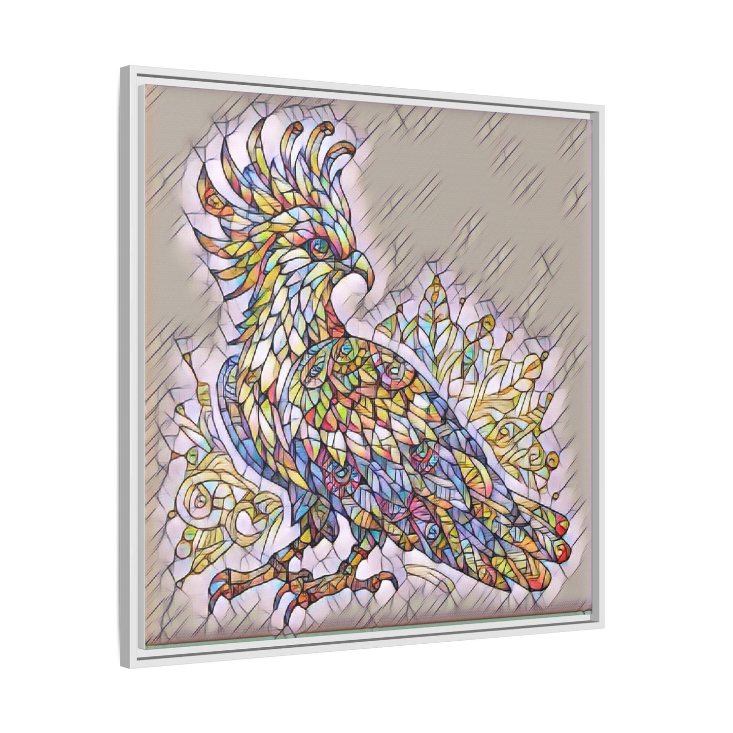 Colorful Stained-Glass Cockatoo Matte Framed Canvas