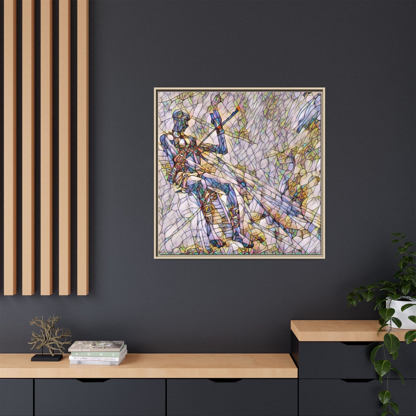 Abstract Stained-Glass Warrior Framed Canvas