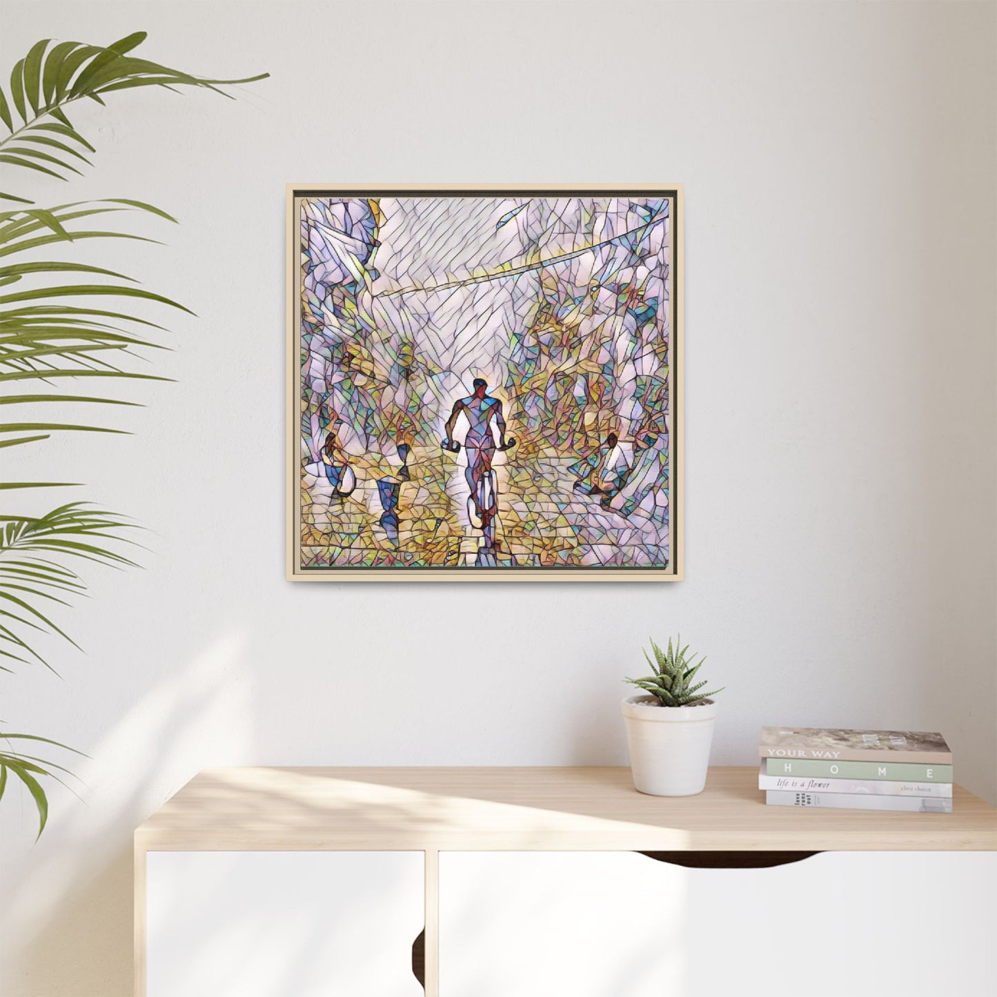 Cyclist Stained-Glass Matte Canvas Framed Wall Art