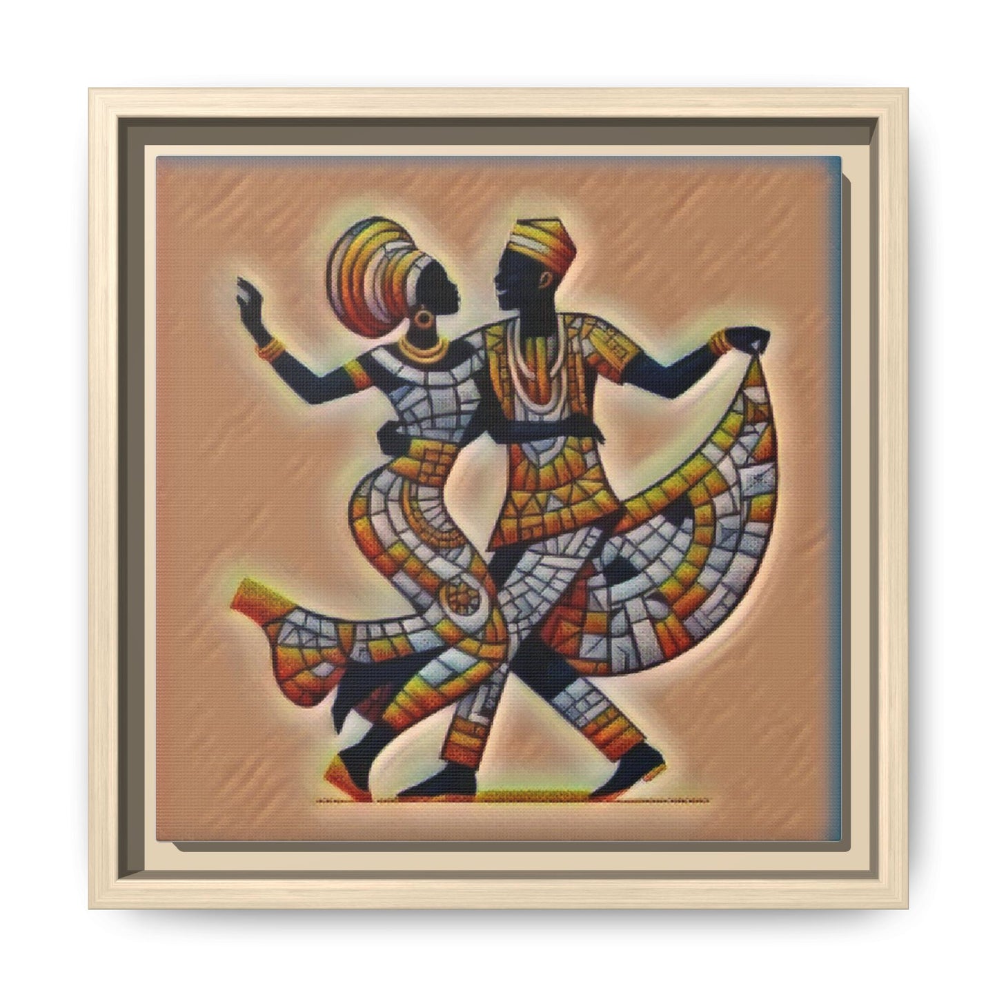 Framed African Dance Mosaic Art Print — Matte Canvas Wall Decor