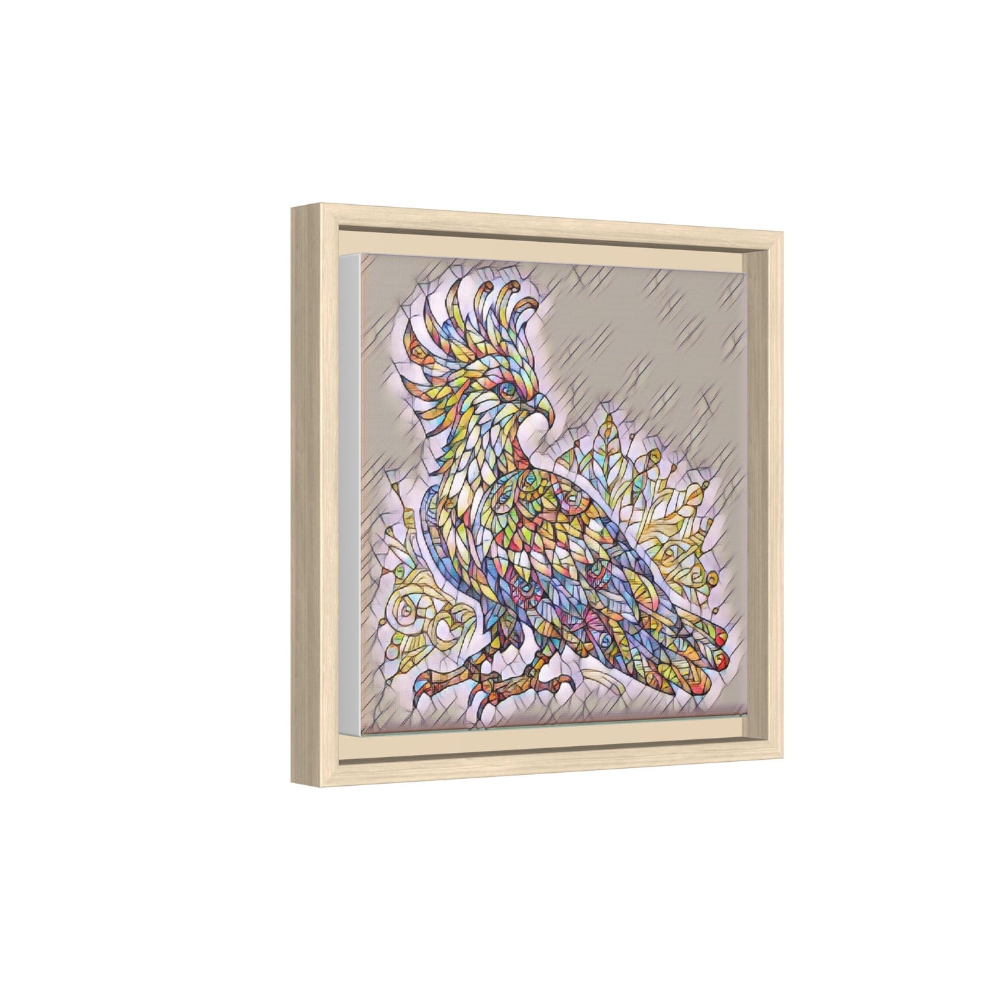 Colorful Stained-Glass Cockatoo Matte Framed Canvas