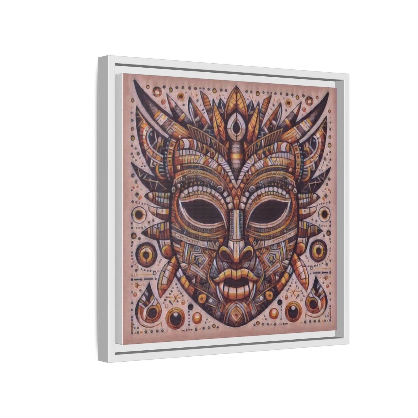 Tribal Mask Framed Canvas Art — Multicolor Matte Wall Decor