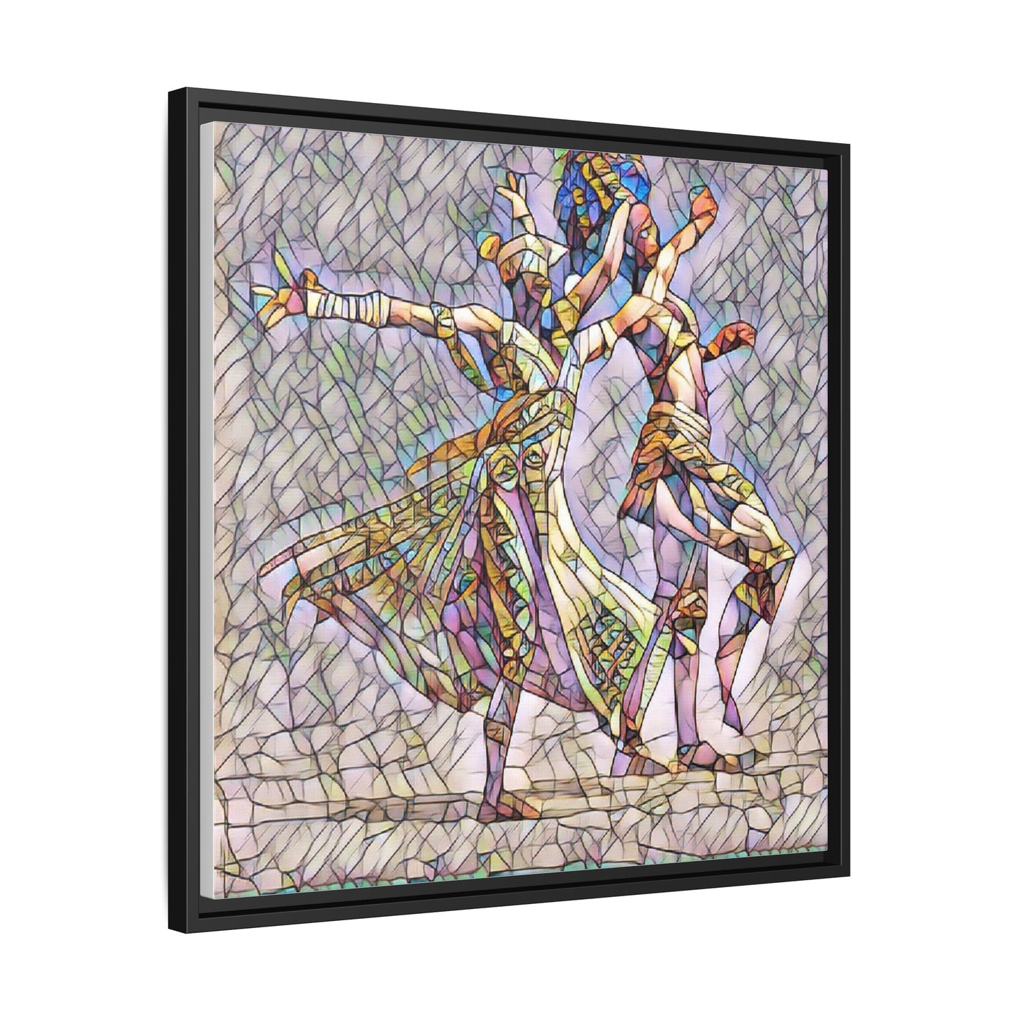 Framed Matte Canvas Wall Art — Abstract Dancers in Stained Glass Style