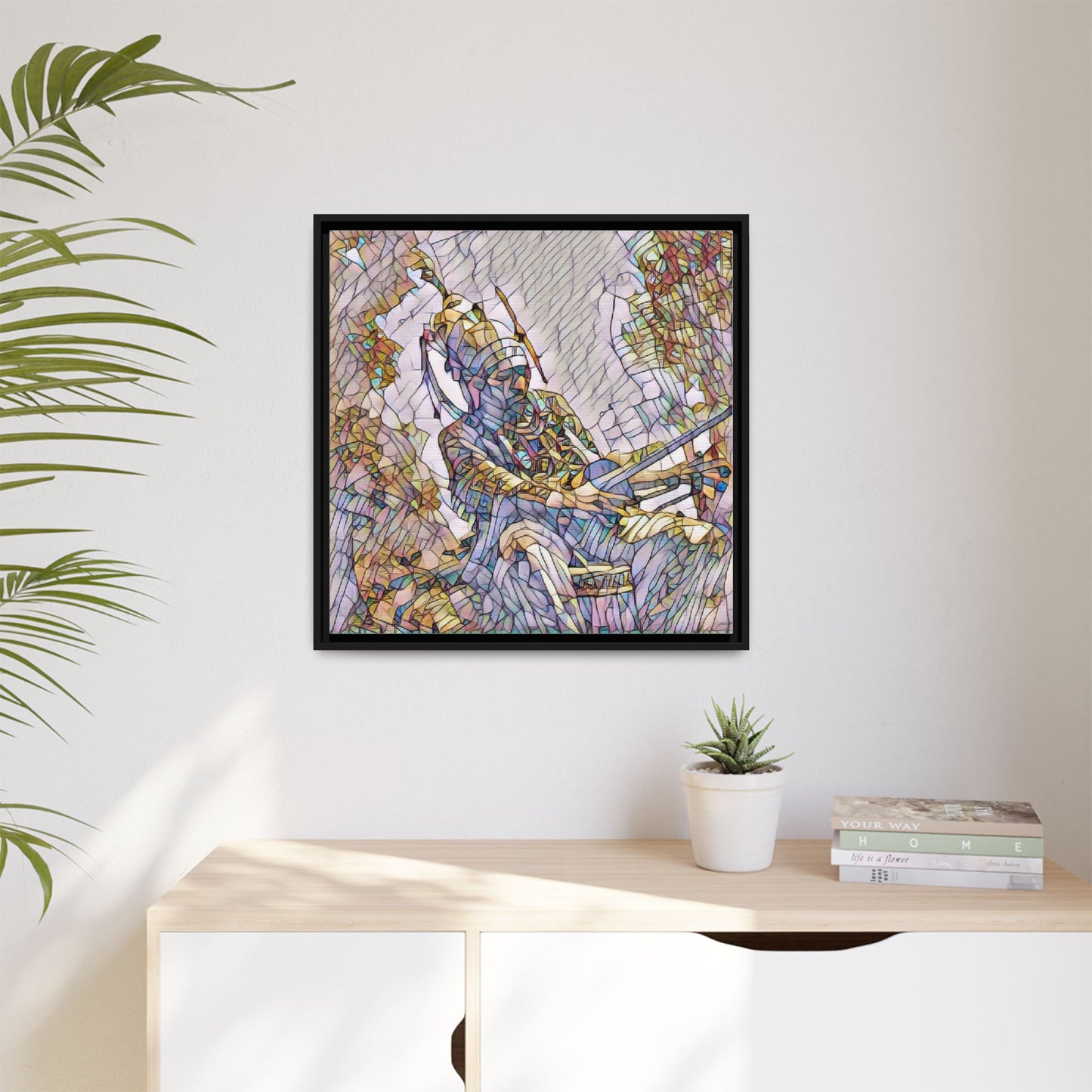 Framed Archery Canvas Print — Stained-Glass Archer Wall Art