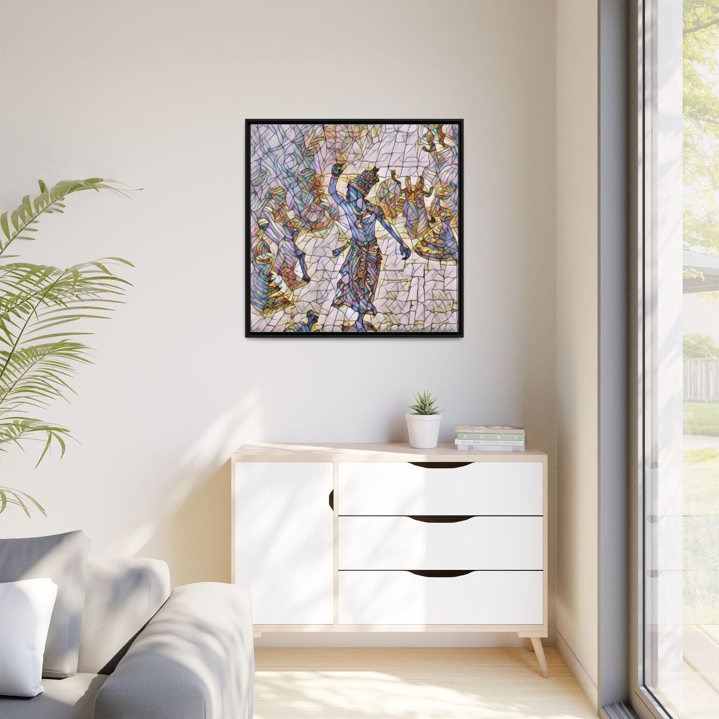 Framed Canvas Art — Colorful Mosaic Krishna Dance Print