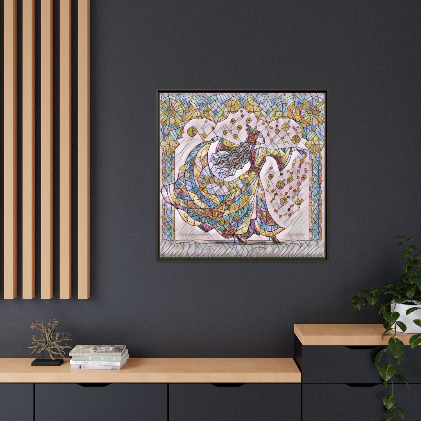 Stained Glass Dancing Dervish Framed Canvas Art