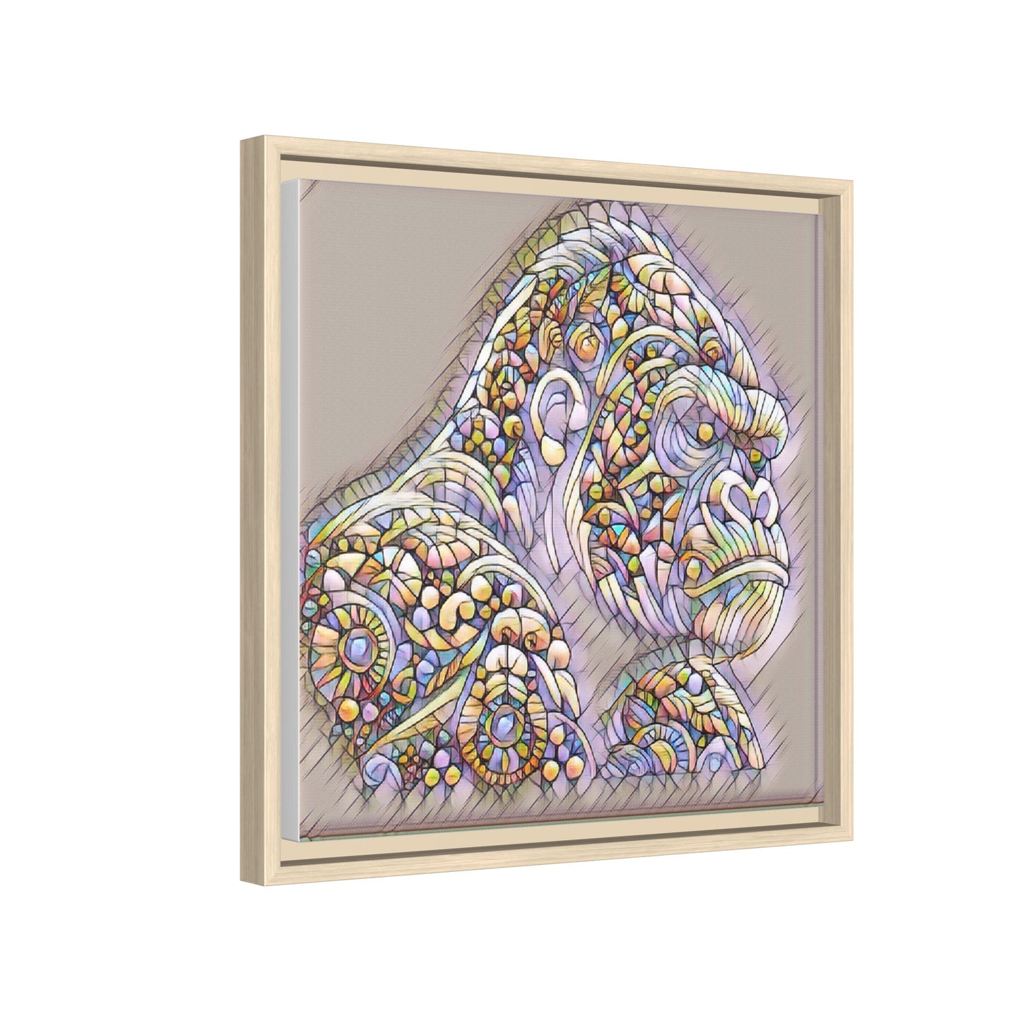 Colorful Ornate Gorilla Matte Canvas Framed Wall Art