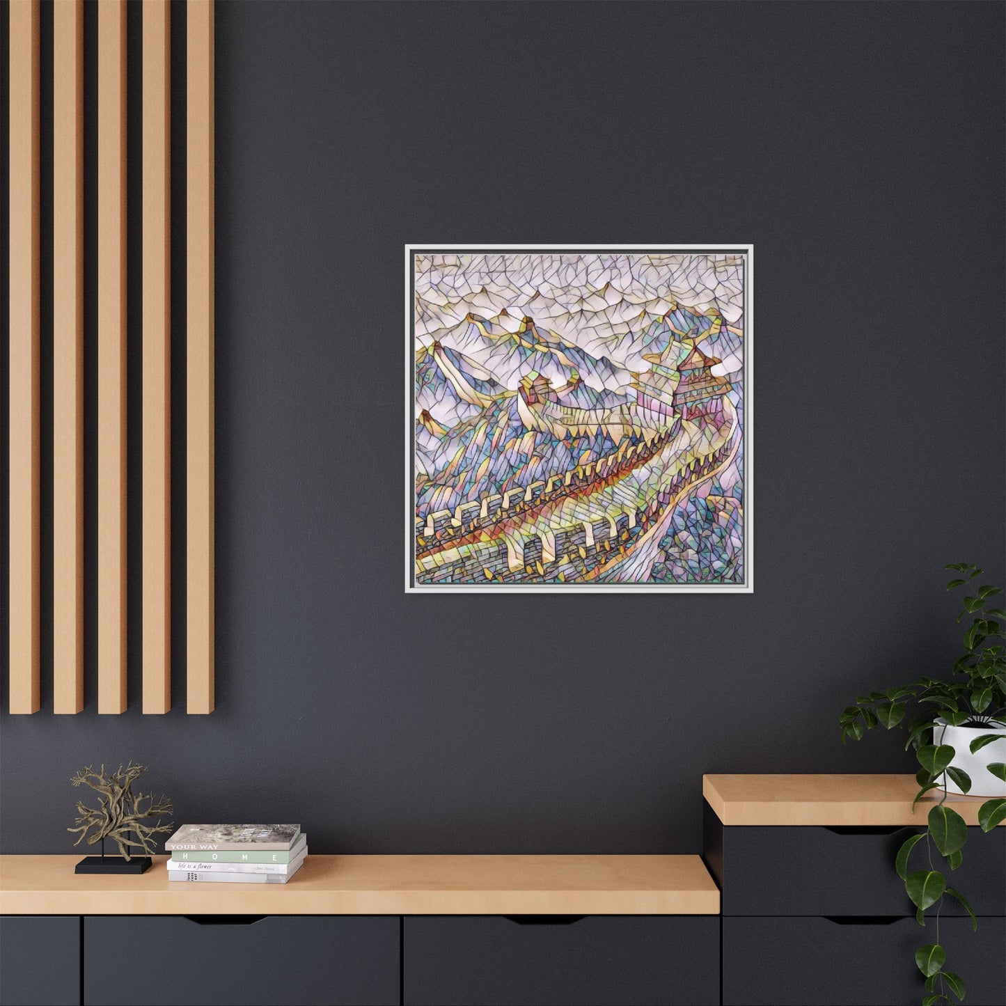 Stained-Glass Great Wall Matte Framed Canvas Print