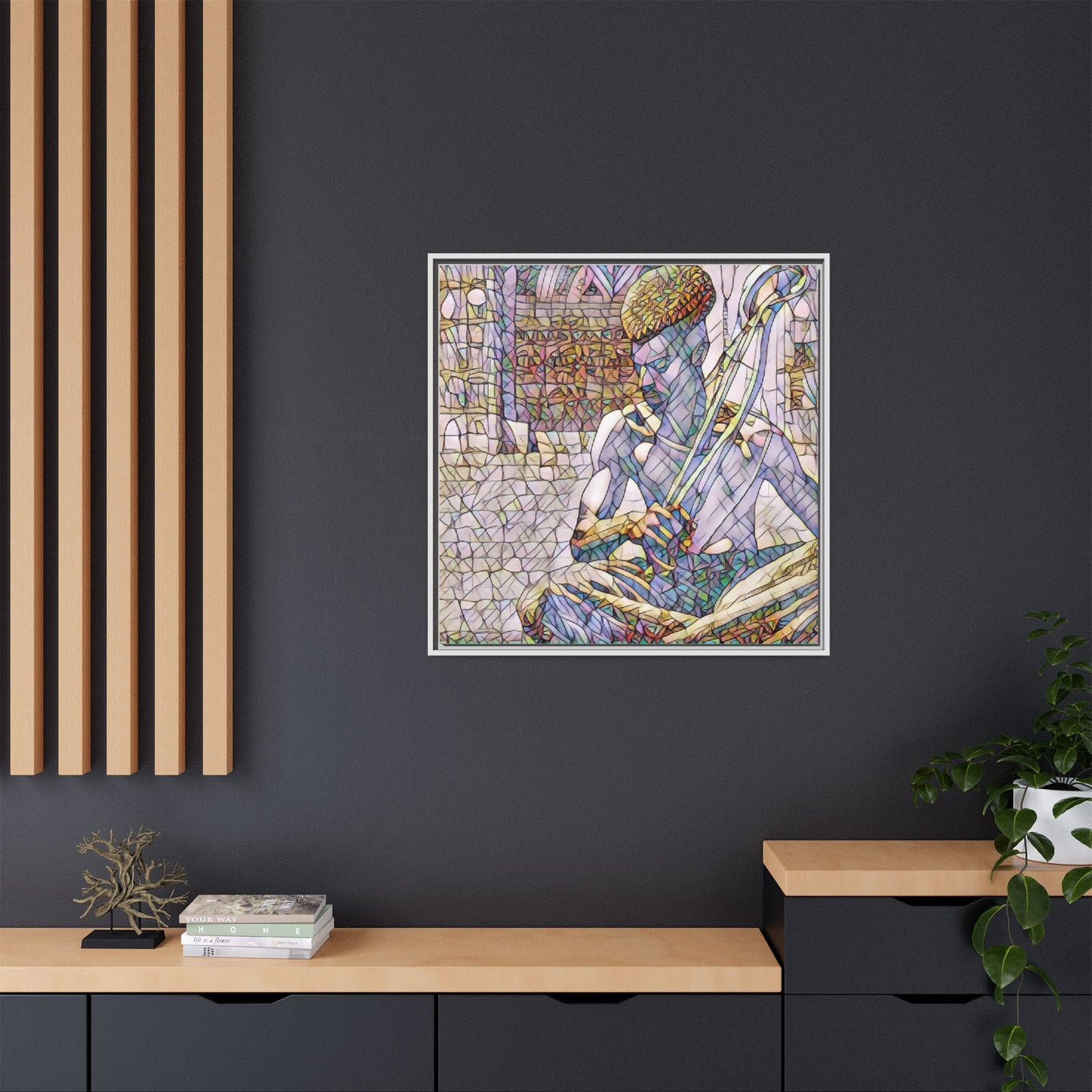 Framed Matte Canvas Art – Stained-Glass Style Musician Print