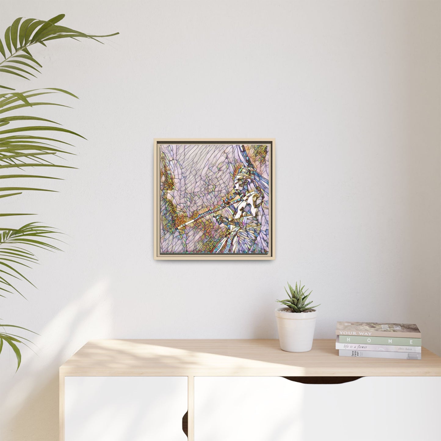 Abstract Tribal Flutist Matte Canvas Framed Wall Art