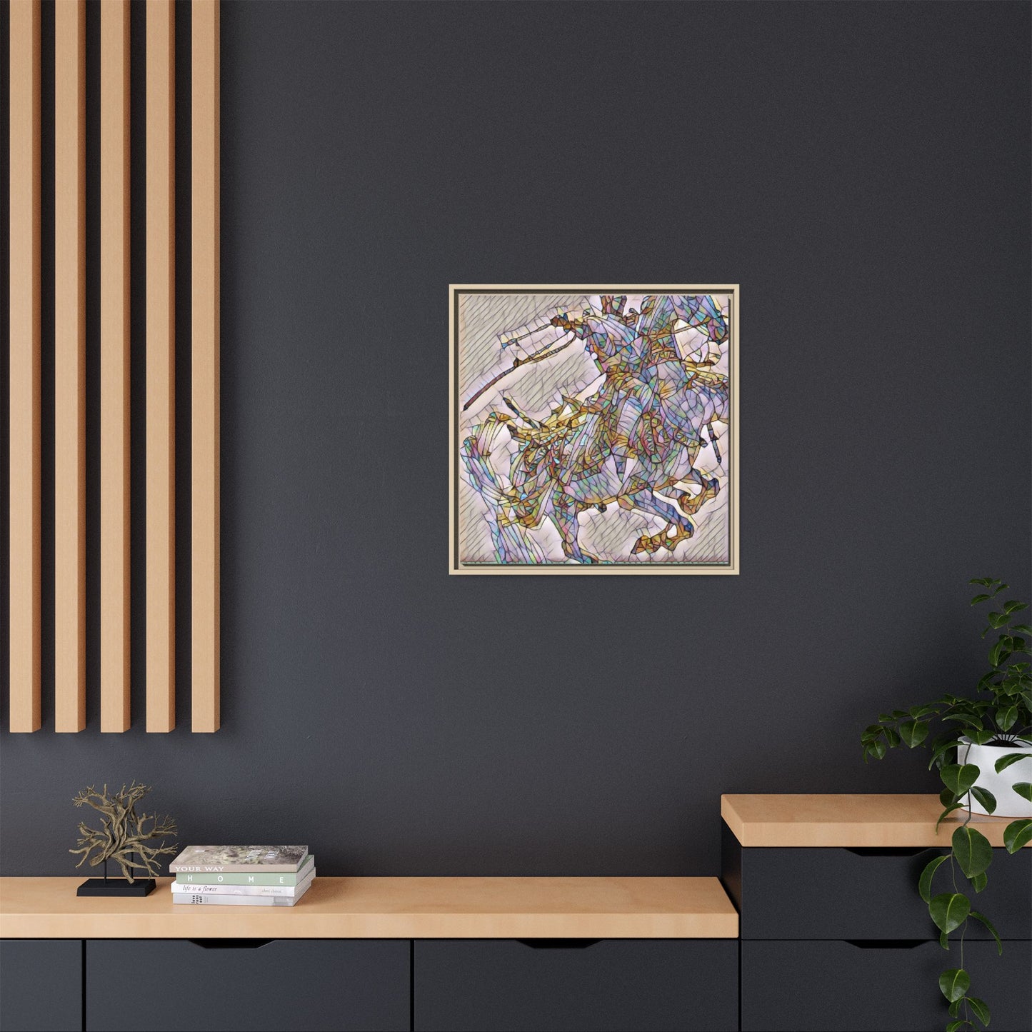Framed Abstract Stained-Glass Horse Canvas