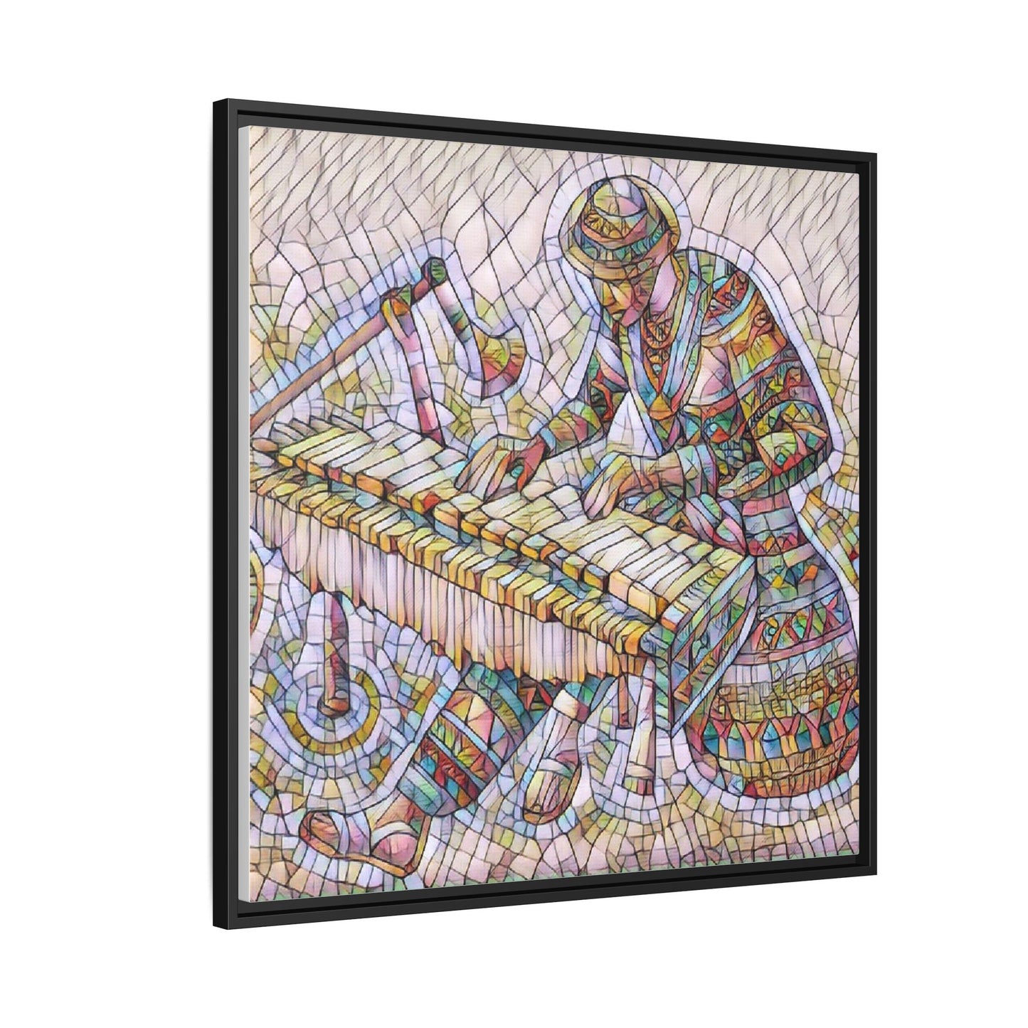 Framed Canvas Art - Colorful Mosaic Vibraphone Musician Print