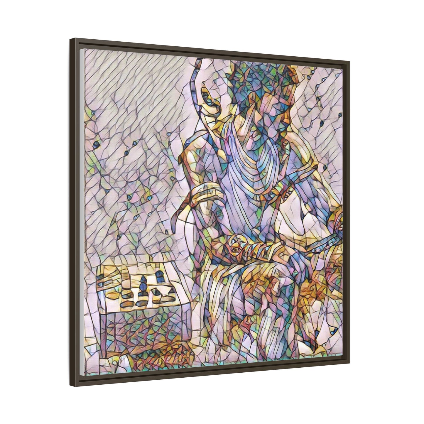 Framed Matte Canvas Art — Abstract Stained-Glass Chess Player