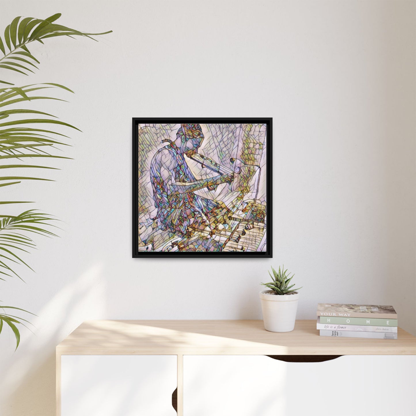 Abstract Violinist Matte Framed Canvas – Colorful Musical Art Print