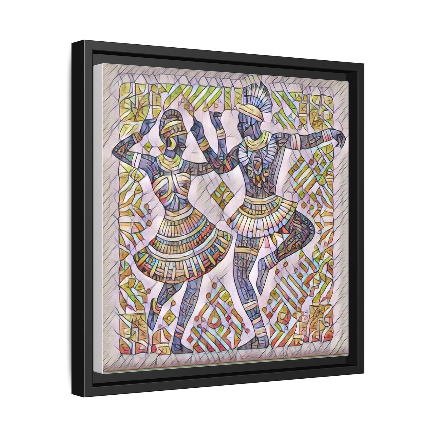 Framed Matte Canvas Print — Colorful Tribal Dancers Wall Art