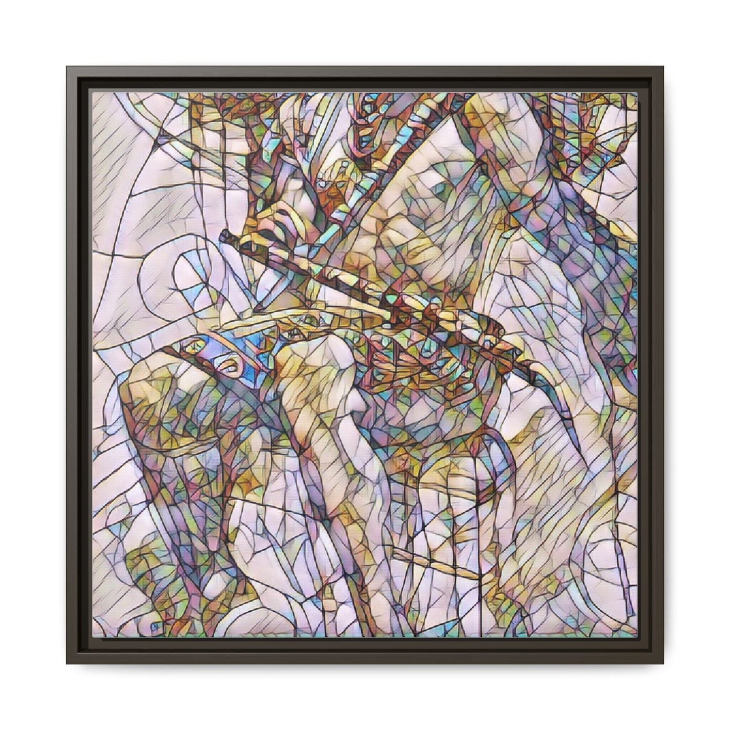 Framed Abstract Musician Canvas Art — Multi‑Color Jazz Saxophone Print