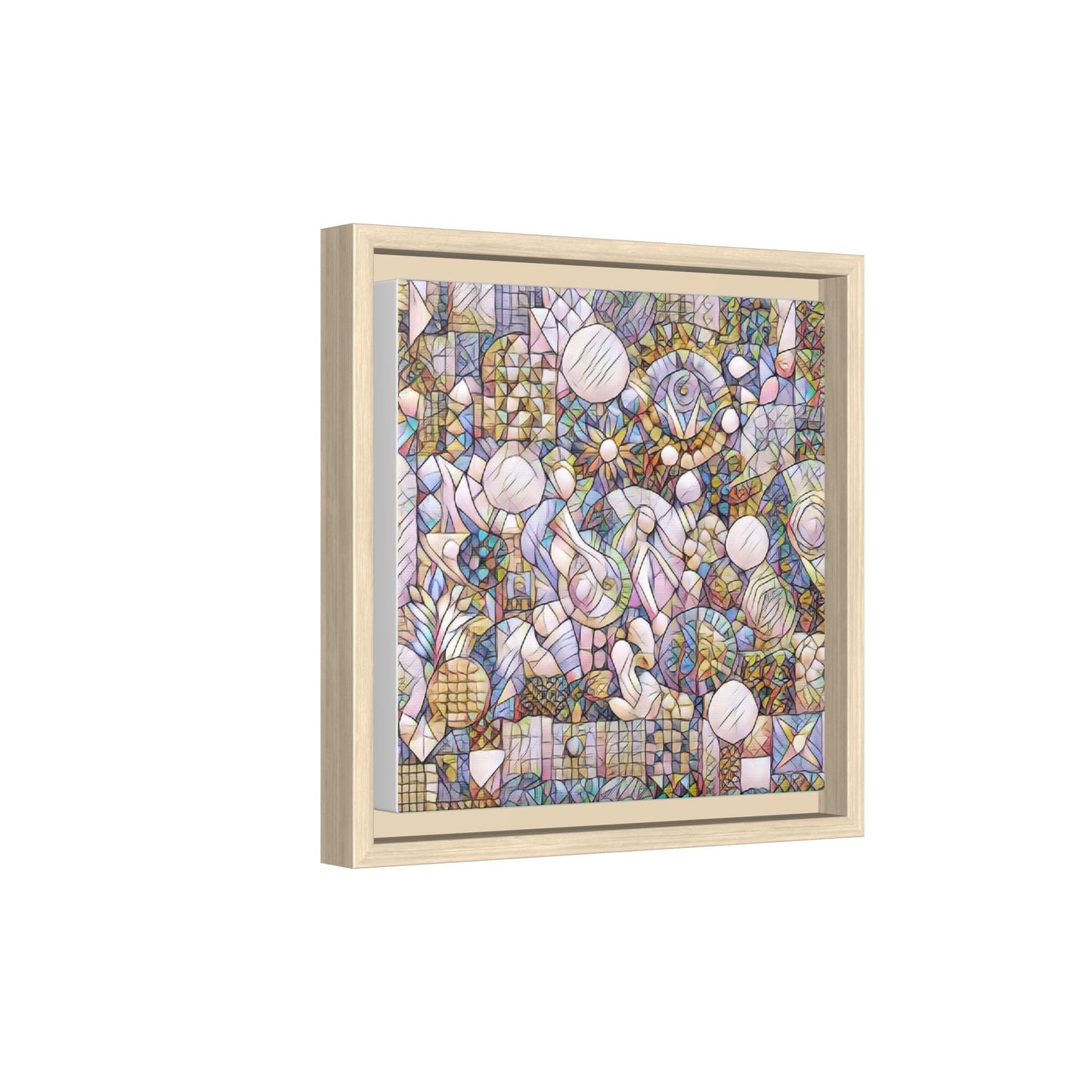 Abstract Geometric Mosaic Framed Canvas — Multicolor Modern Wall Art