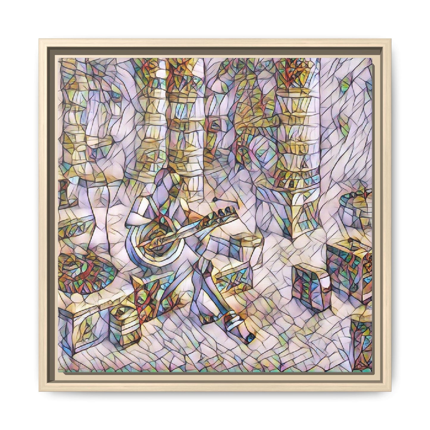 Framed Matte Canvas Art - Abstract Guitarist in Colorful Mosaic