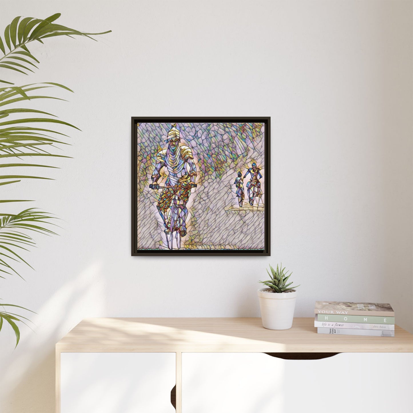 Cyclists Mosaic Matte Canvas Framed Wall Art