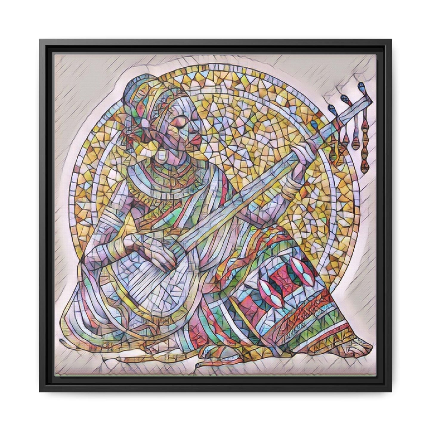 Framed Canvas Art - Colorful Mosaic Musician Wall Decor