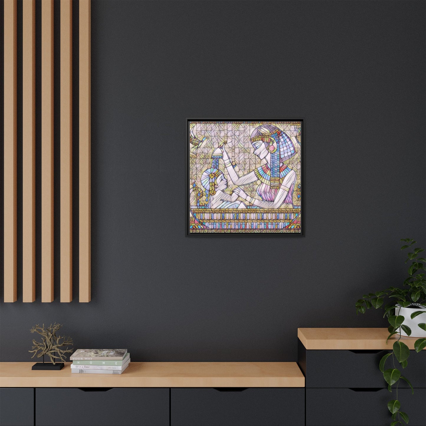 Egyptian Mosaic Mother & Child Framed Matte Canvas