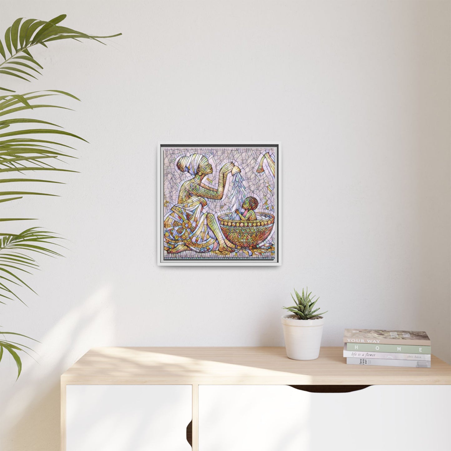 African Mother and Child Mosaic Matte Canvas (Framed)