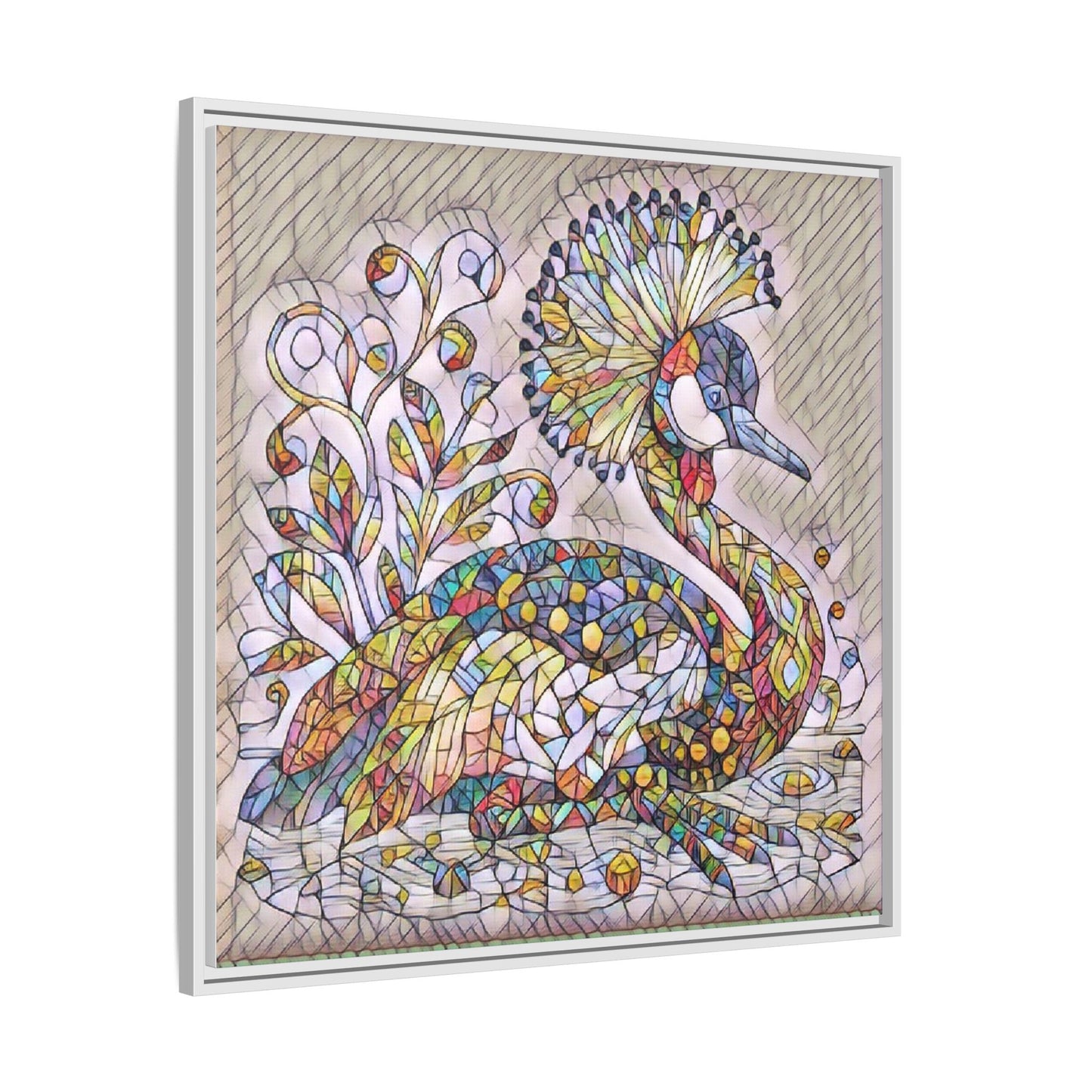 Colorful Peacock Mosaic Framed Canvas Art